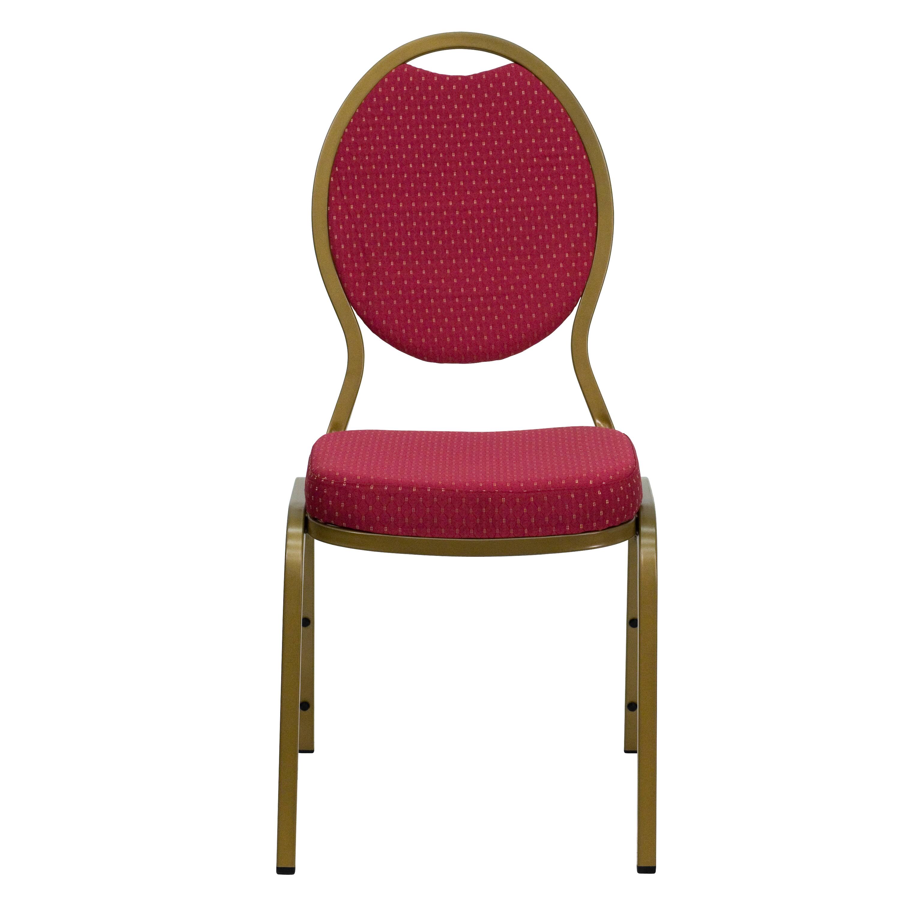 Alt View 7. Emma + Oliver - Teardrop Back Stacking Banquet Dining Chair - Burgundy Patterned Fabric/Gold Frame.