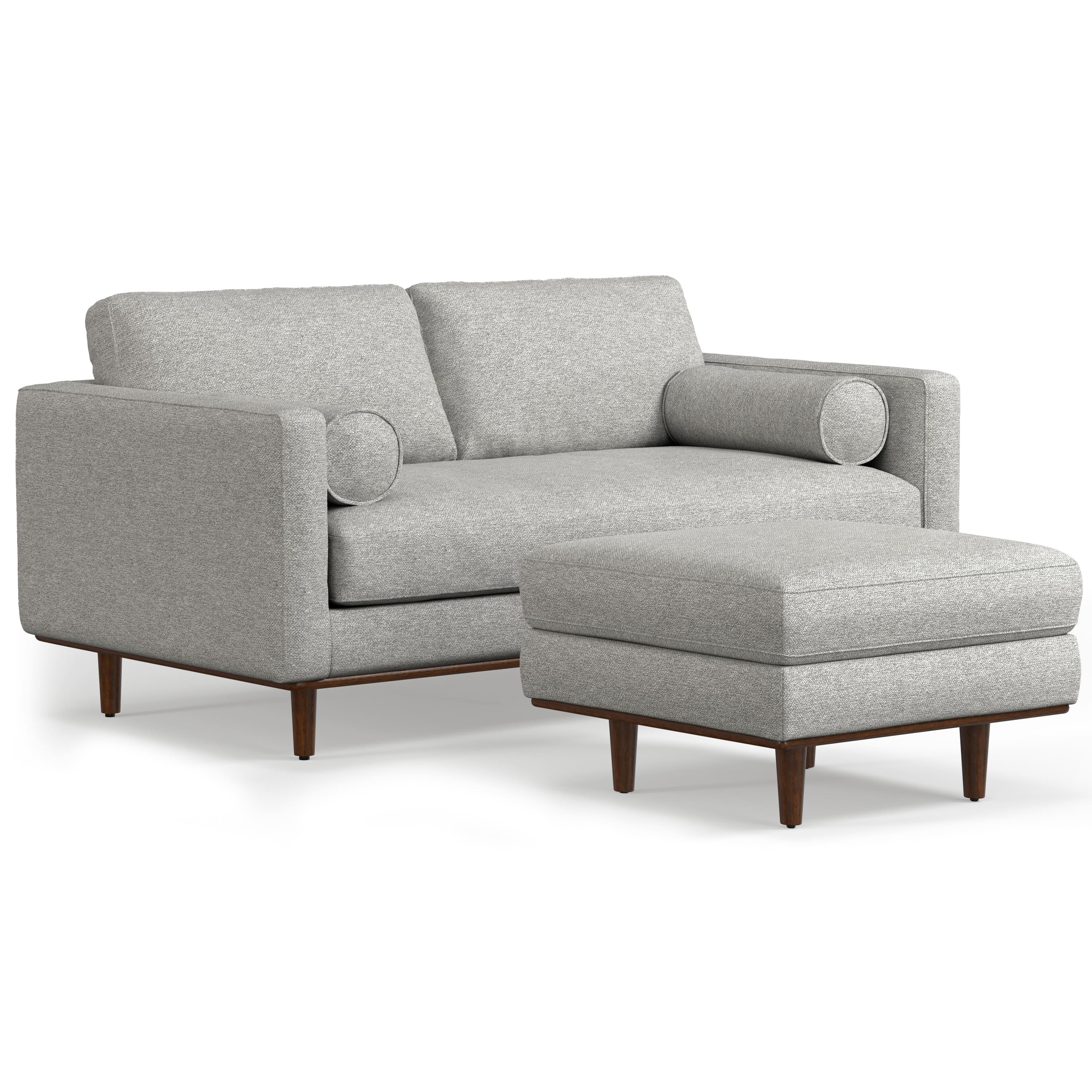 Photos - Sofa Simpli Home  Morrison Mid-Century Modern 72 inch Wide  with Ottoman Set in Mist Grey Tightly Woven Performance Fabric  
