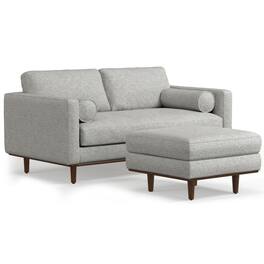 Simpli Home - Morrison Mid-Century Modern 72 inch Wide Sofa with Ottoman Set in Mist Grey Tightly Woven Performance Fabric - Mist Grey