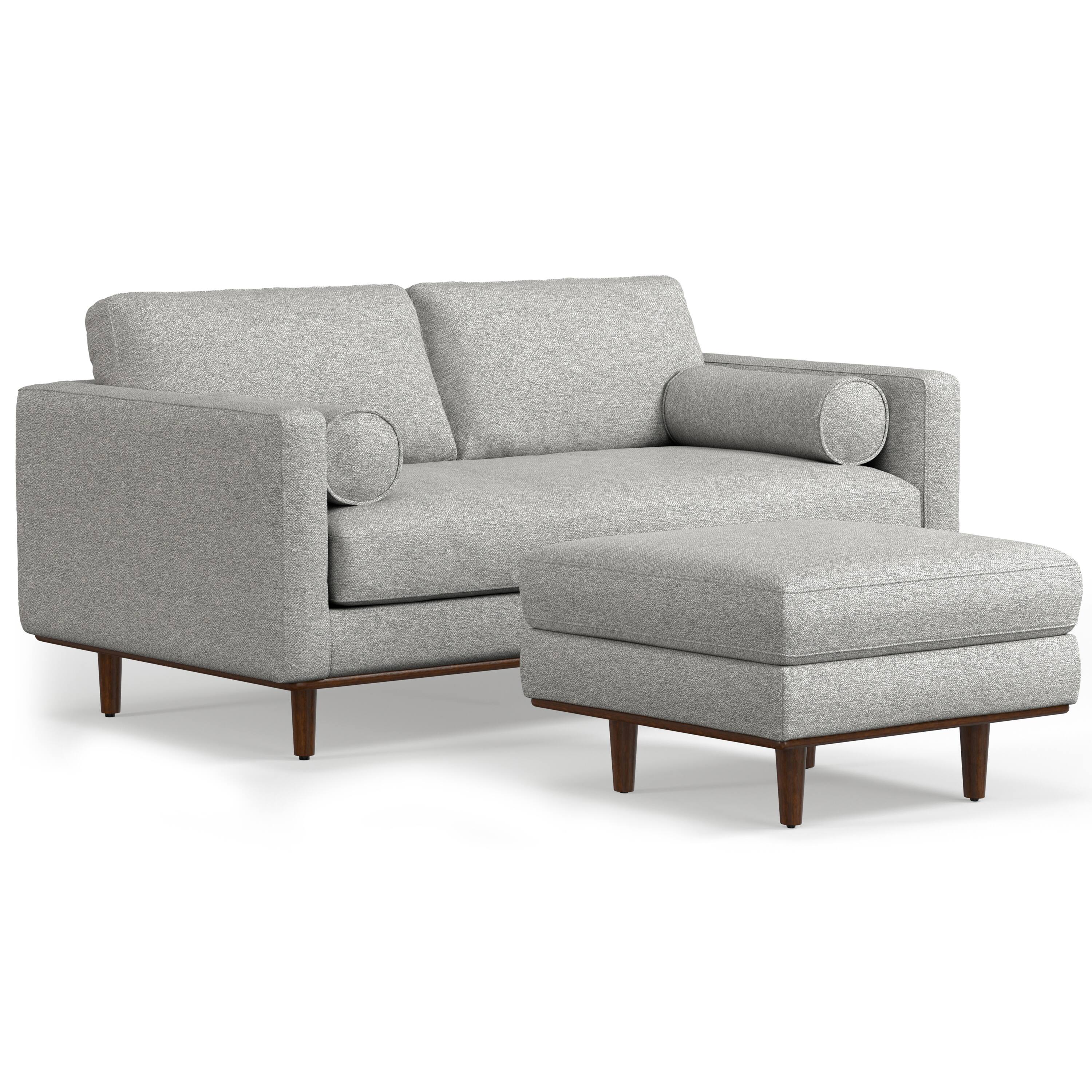 Front. Simpli Home - Morrison Mid-Century Modern 72 inch Wide Sofa with Ottoman Set in Mist Grey Tightly Woven Performance Fabric - Mist Grey.