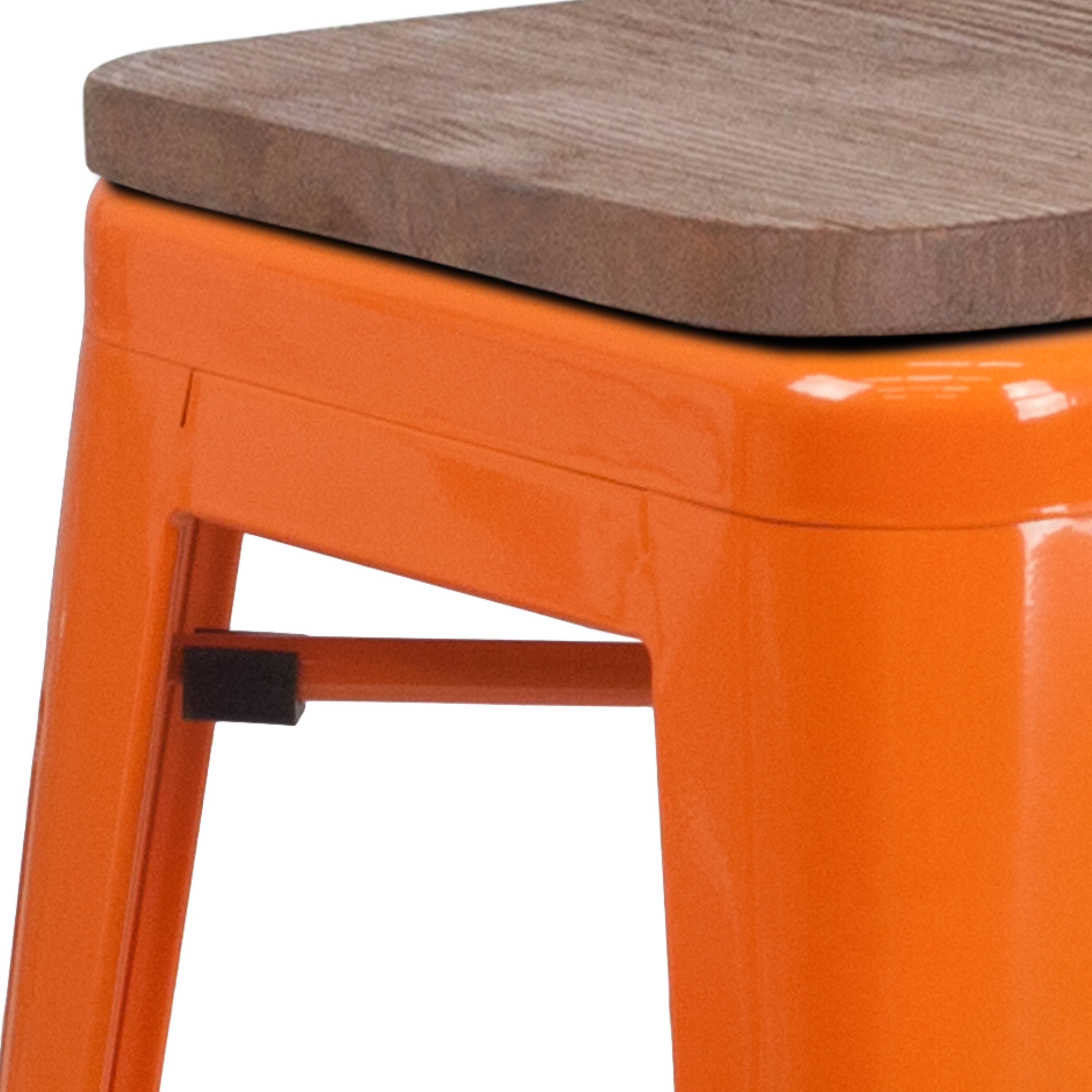 Alt View 10. Emma + Oliver - 24"H Backless Metal Counter Height Stool with Wood Seat - Orange.