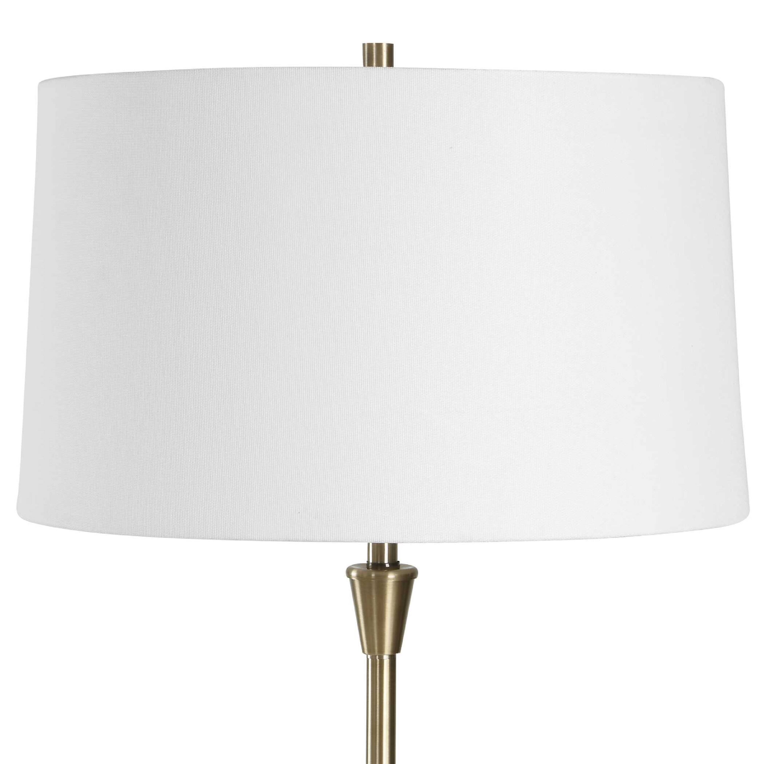 Back. Manhattan Lane - Floor Lamp, Linen Shade, Marble Base, 63 Inch.