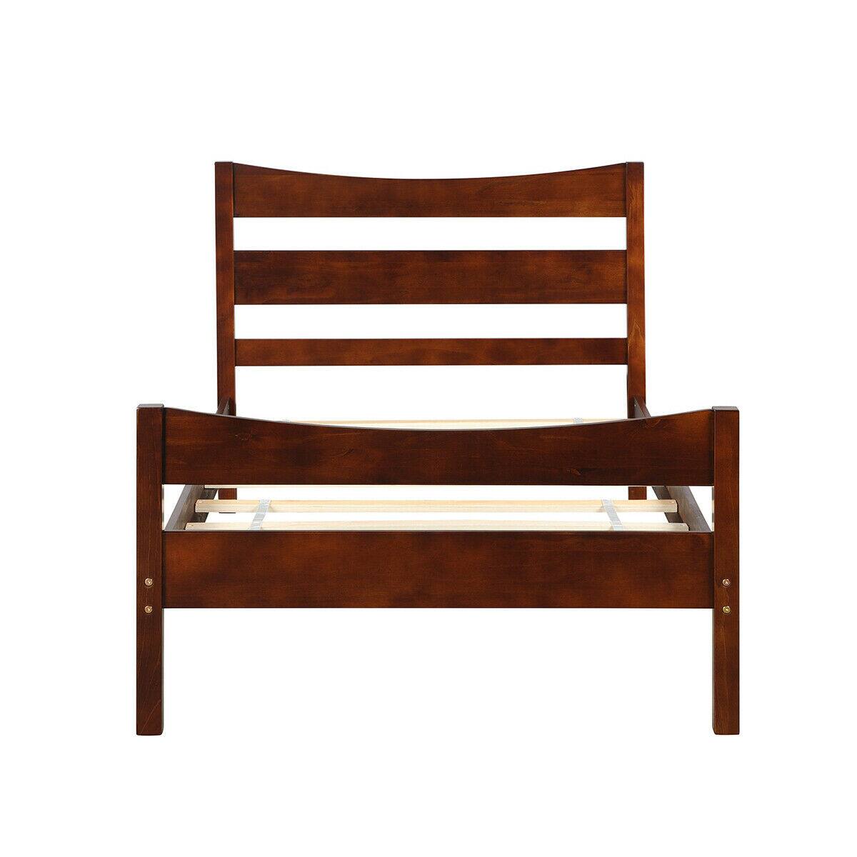 Alt View 5. Gymax - Gymax Twin Size Platform Bed Frame Foundation w/Headboard &Wood Slat Support Walnut - Walnut.