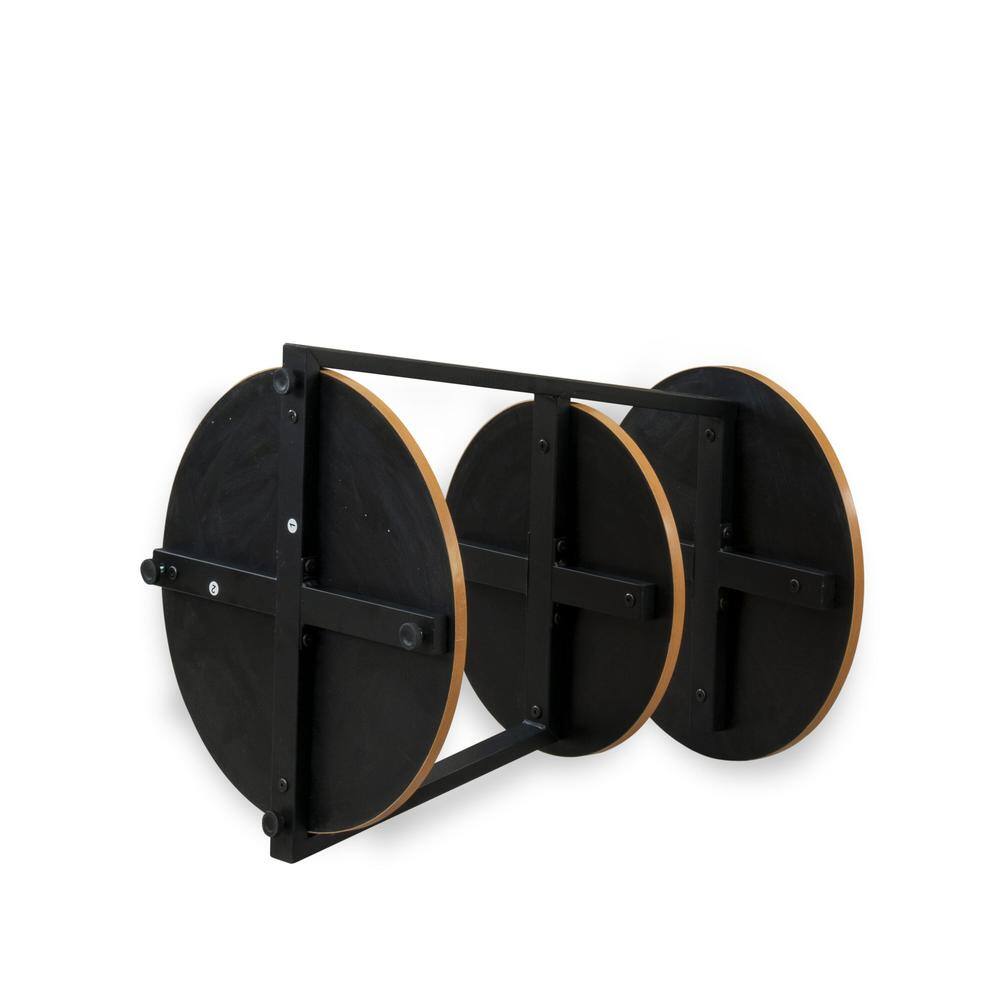Angle. East West Furniture - Driscoll 3 Tier Night Stand for Bedrooms - Bedside Table in Powder Coating Black Color and Brown Wood Laminate - Brown.