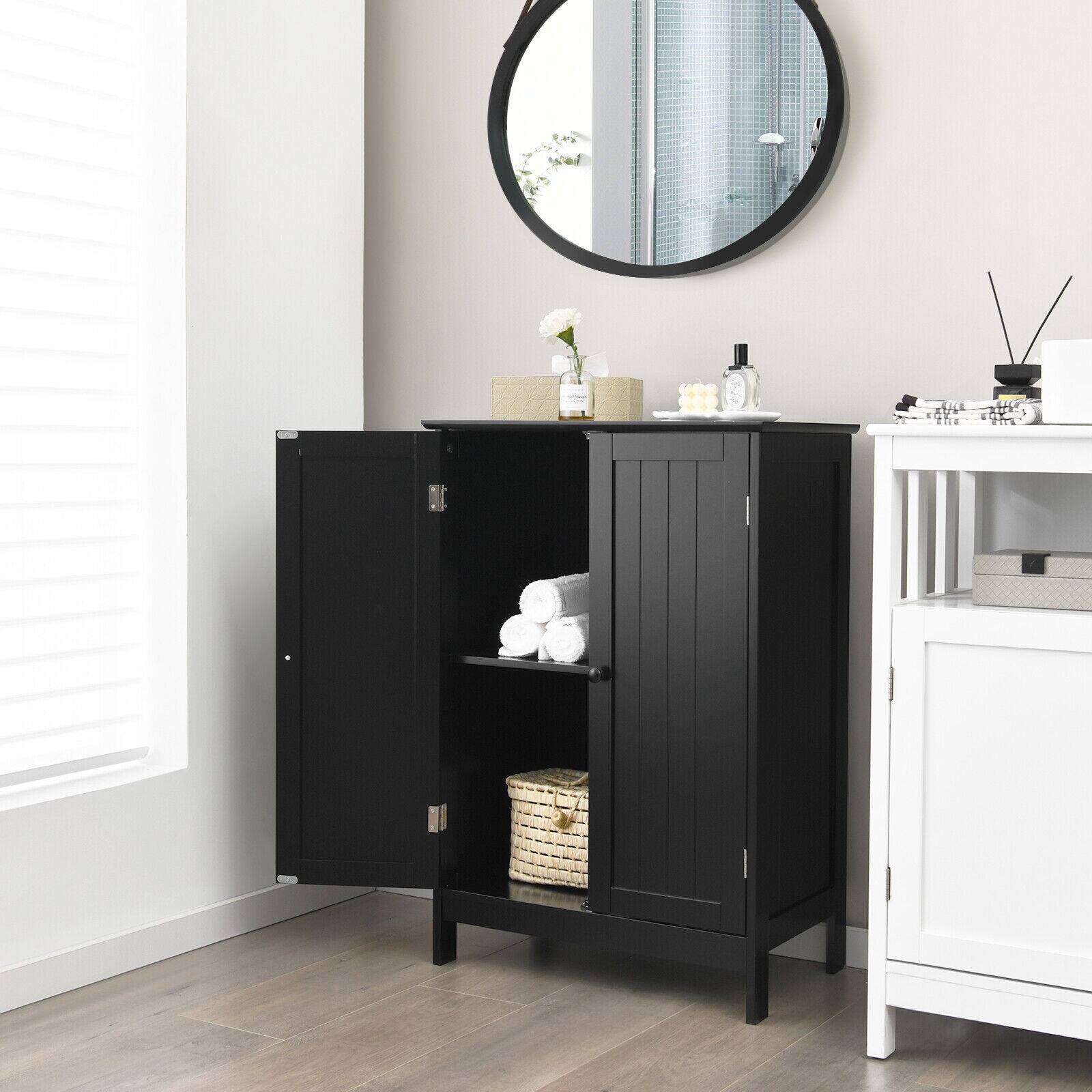 Alt View 1. Ecooso - 2-Door Free-Standing Bathroom Cabinet with Shelf - Black.
