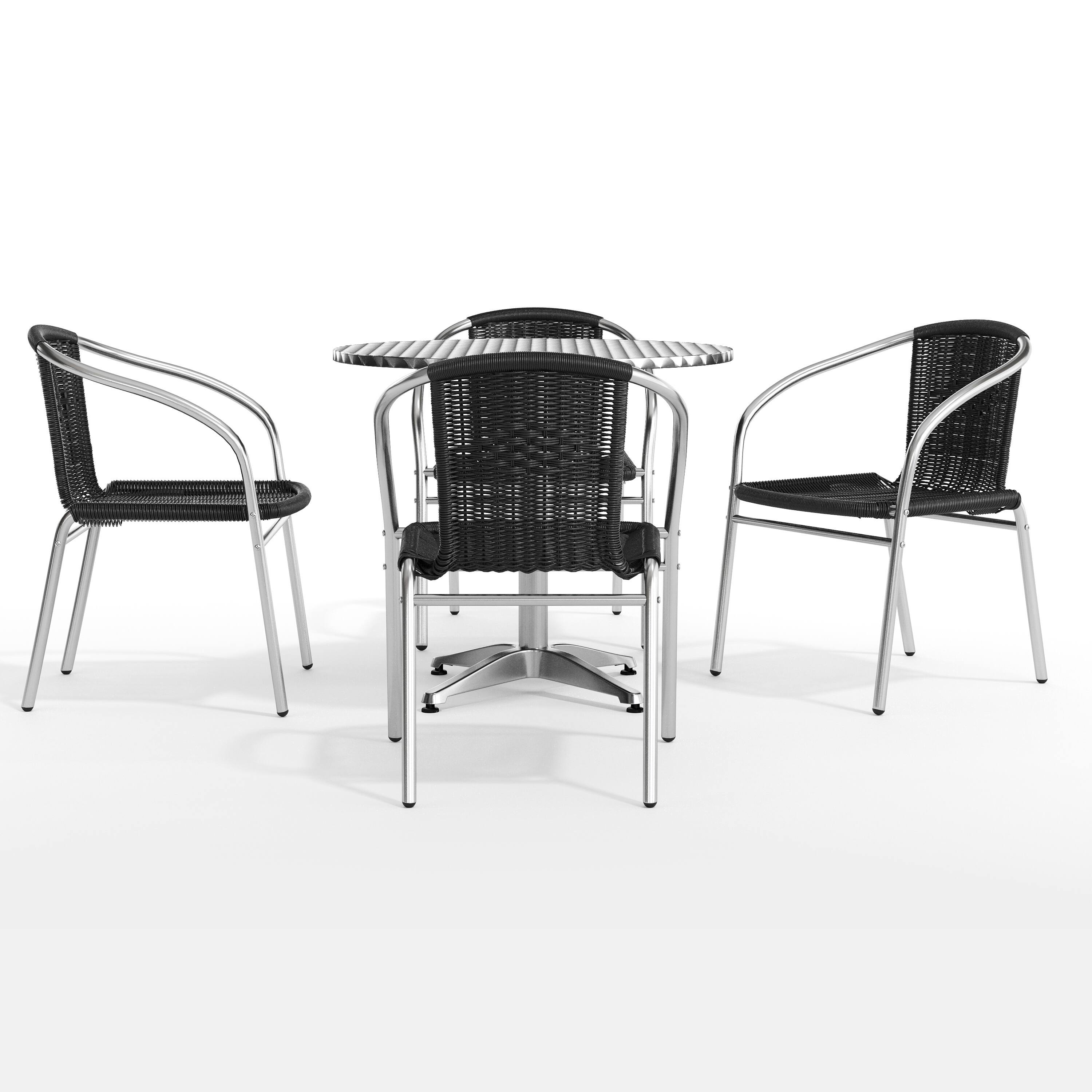 Alt View 9. Emma + Oliver - 31.5" Round Aluminum Garden Patio Table Set with 4 Rattan Chairs - Black.