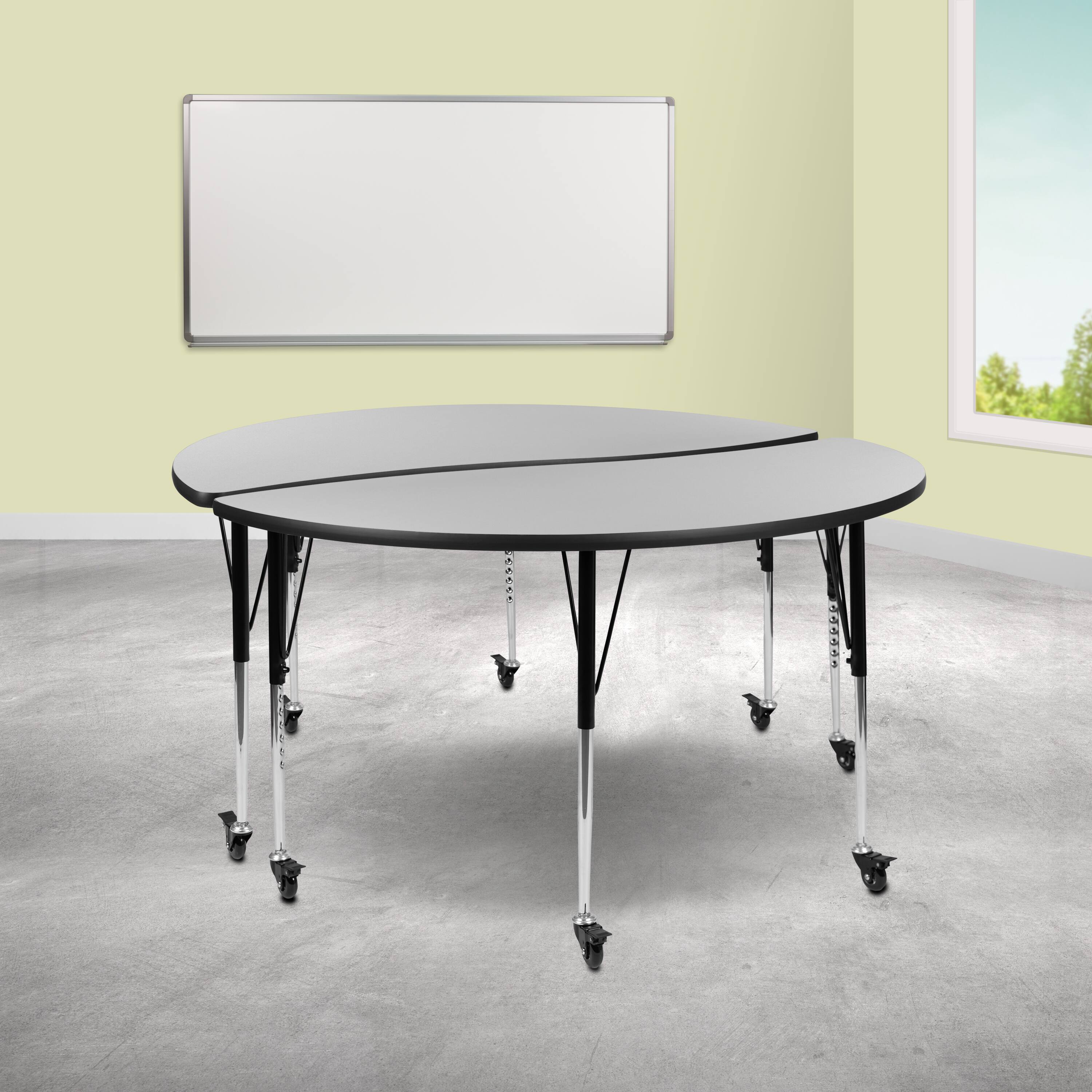 "Emma + Oliver - 2 Piece Mobile 60"" Circle Collaborative Grey Adjustable Activity Table Set - Gray" price history on PriceWatchPro