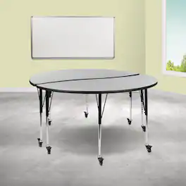 Emma + Oliver - 2 Piece Mobile 60" Circle Collaborative Grey Adjustable Activity Table Set - Gray