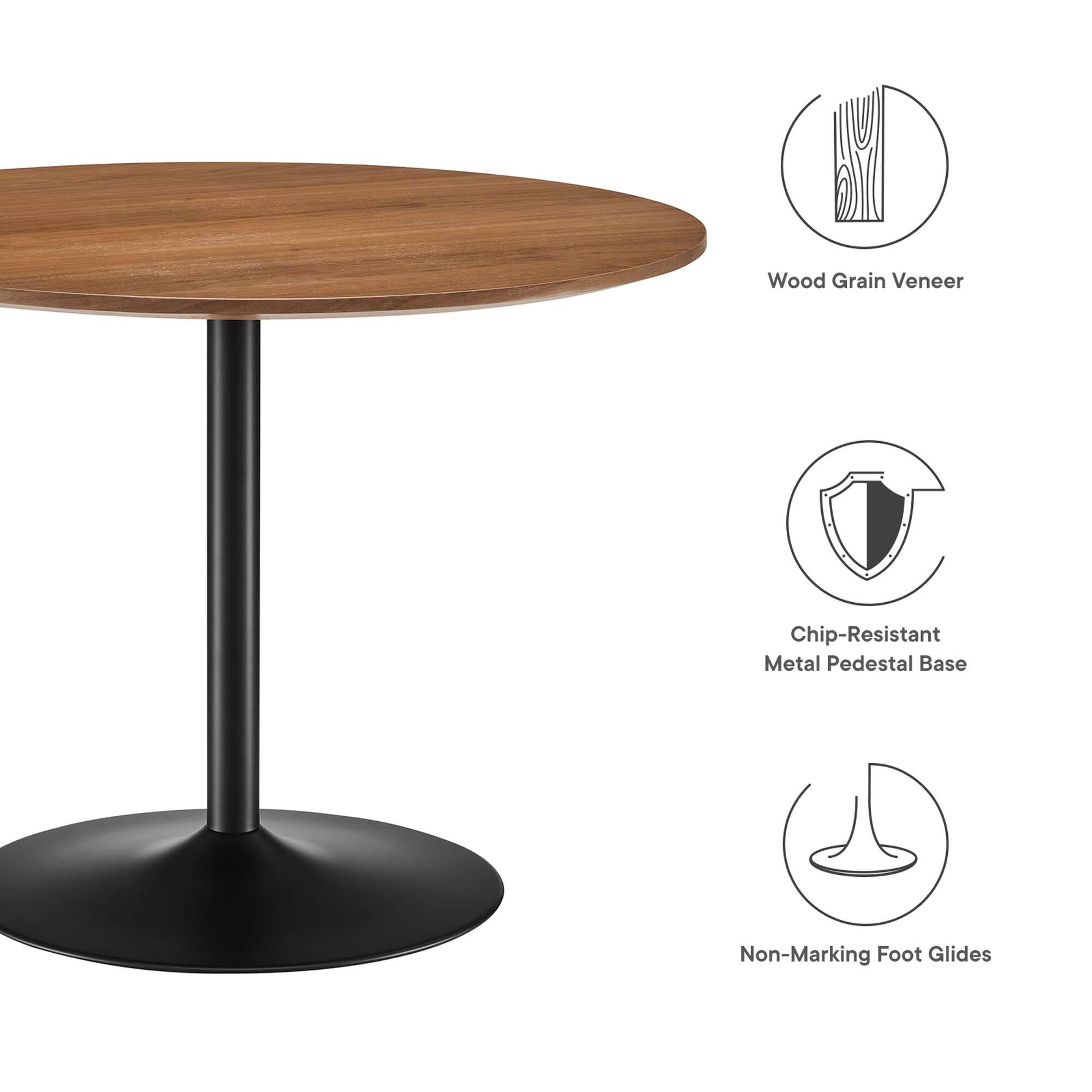 - Wood Grain Veneer
- Chip-Resistant Metal Pedestal Base
- Non-Marking Foot Glides