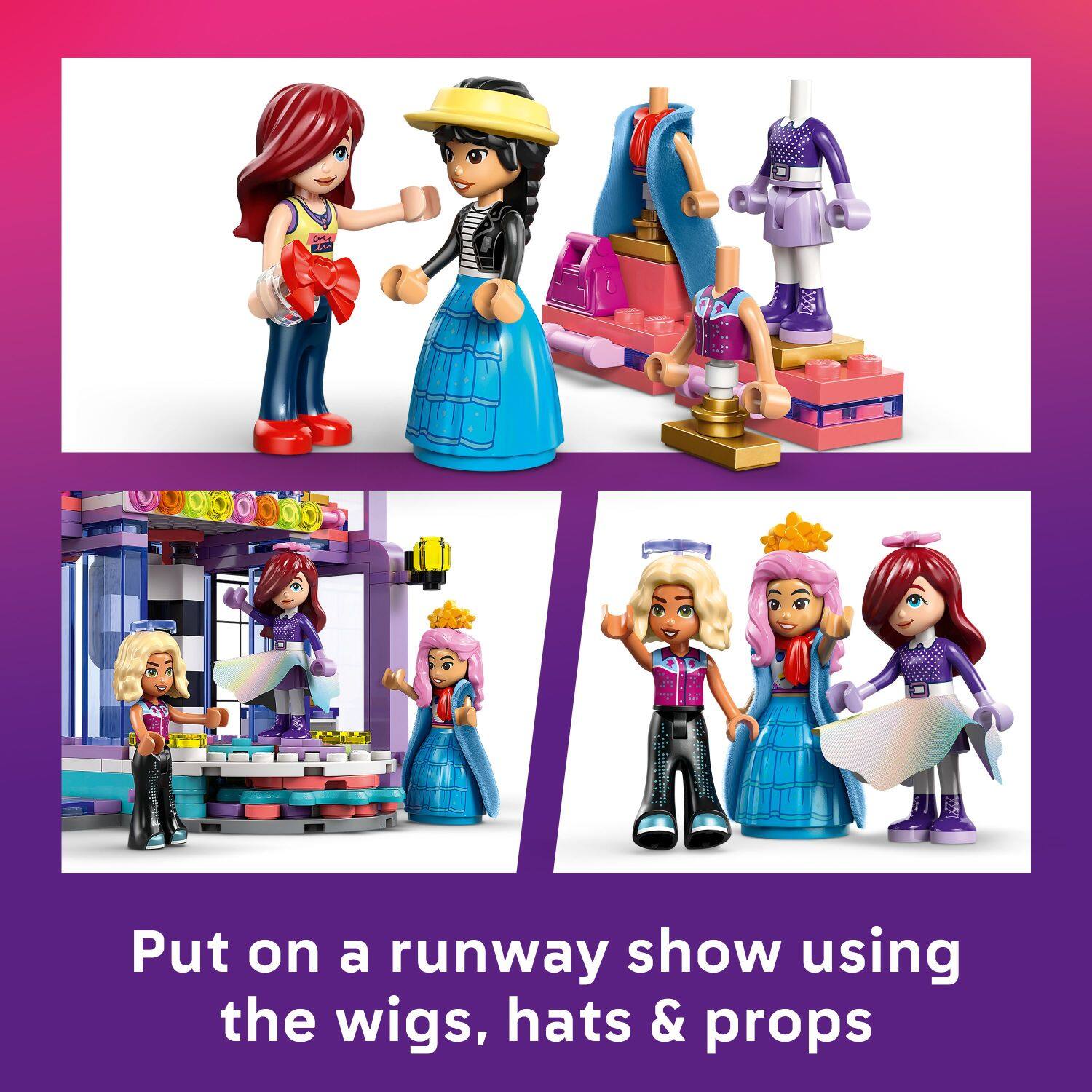 Put on a runway show using the wigs, hats & props