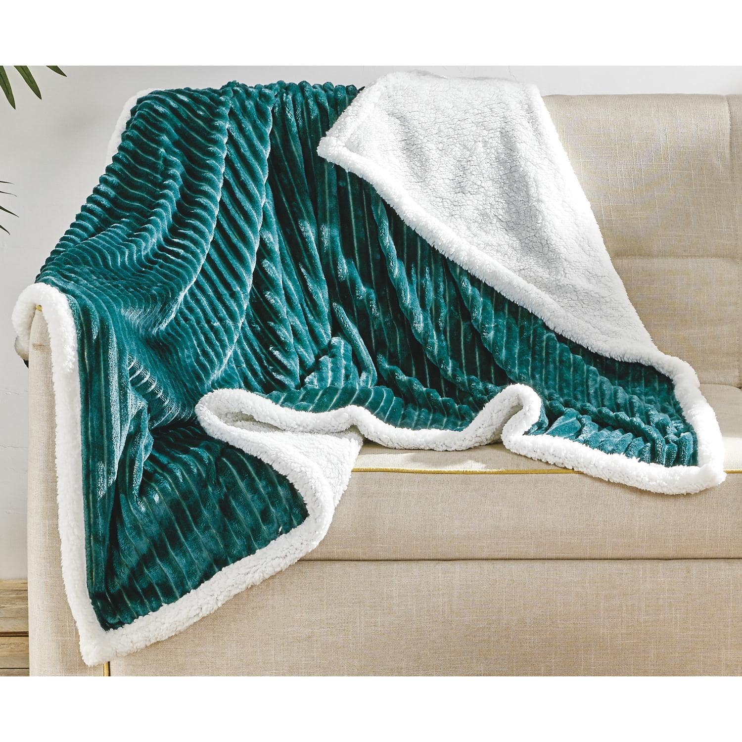 Noble House - Plazatex Corduroy Faux Sherpa Reverse Throw Blanket - 50x60" - Teal
