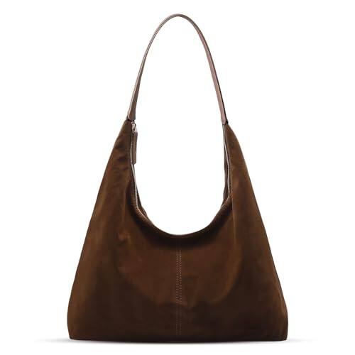 Front. DORLUKFU - Suede Shoulder Bag for Women Suede Purse Boho Bags Slouchy Tote Bag Satchels Trendy Crescent Crossbody Bag Handbag - Coffee.