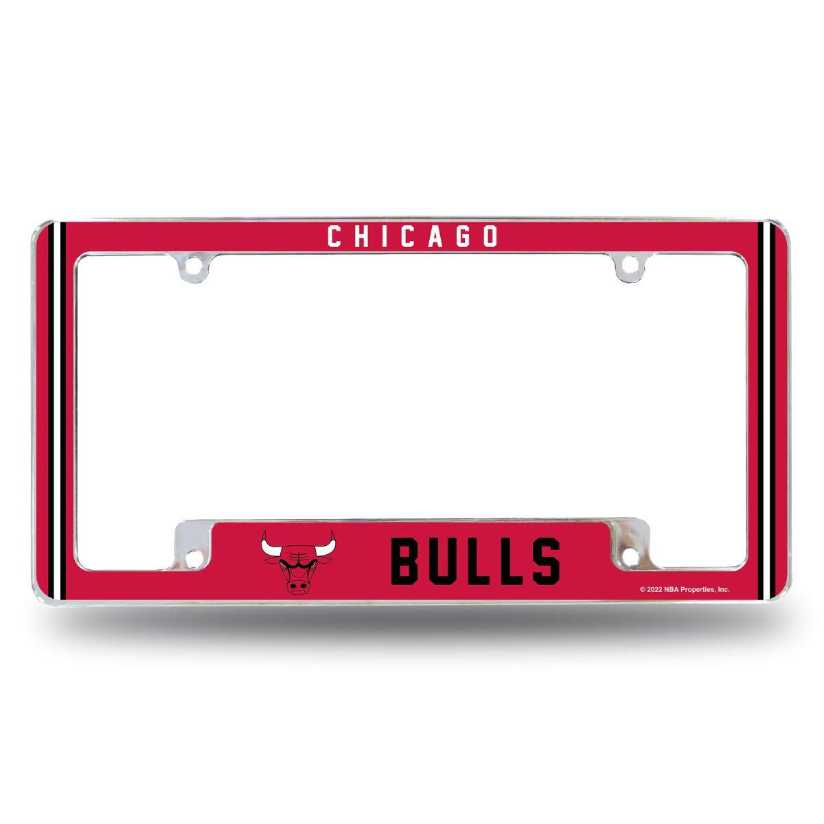 Chicago Bulls Chrome Metal License Plate Frame with Full Frame Team Color Graphics