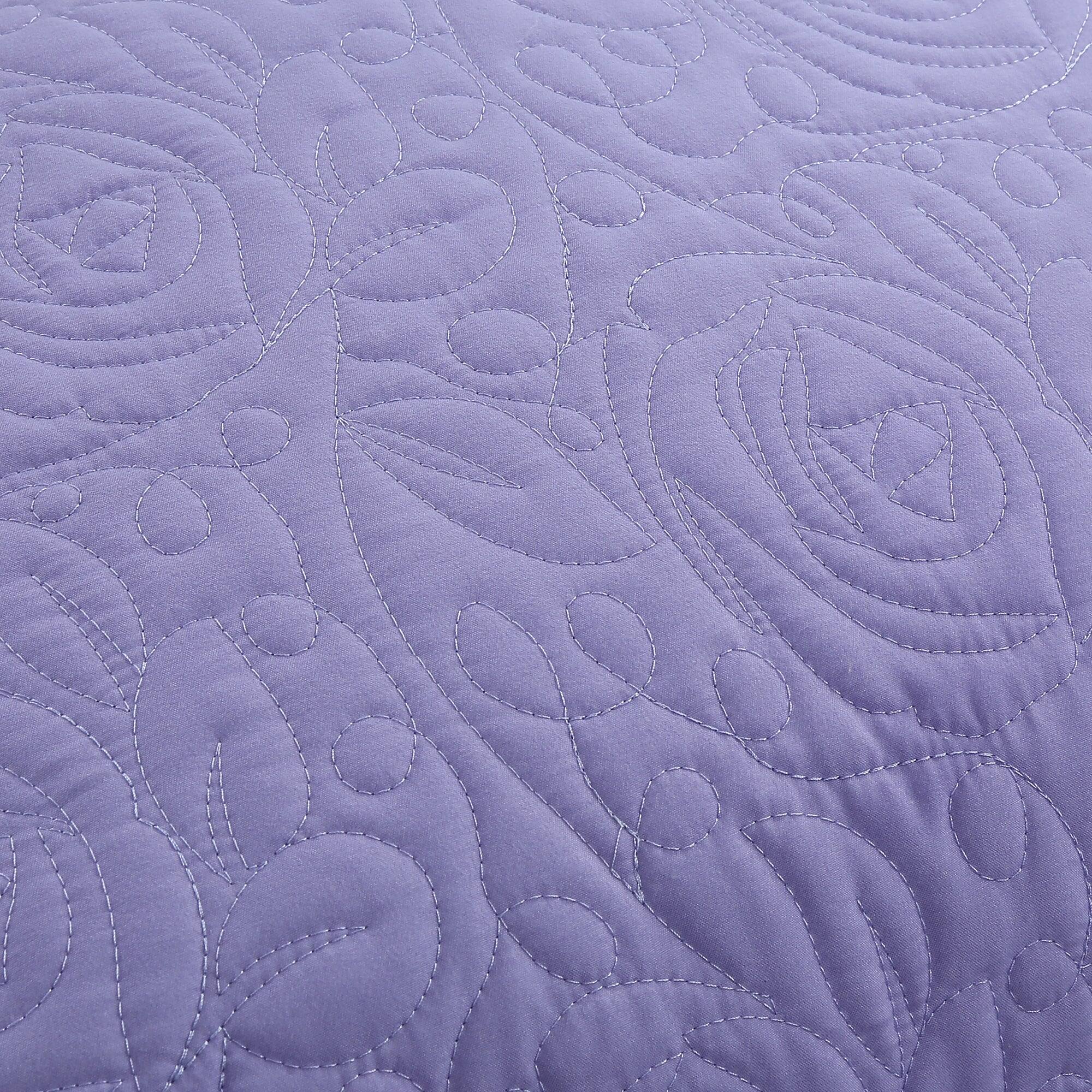 Back. MarCielo - 2-Pack Embroidered Solid Color Pillow Shams Polyester - Lavender.