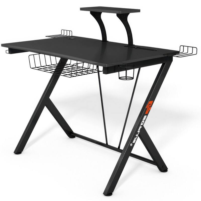 Left. WELLFOR - 42" Gaming Desk with with Headset Hook and Cup Holder, Modern  Ergonomic Computer Desk with Monitor Shelf - Black.