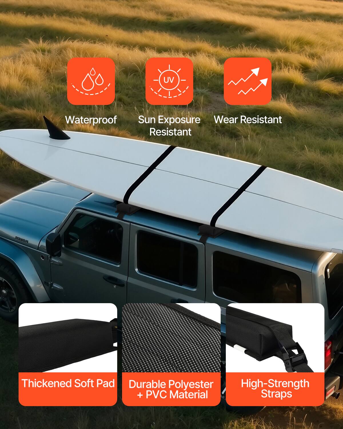 - UV Waterproof
- Sun Exposure Resistant
- Wear Resistant
- Thickened Soft Pad
- Durable Polyester + PVC Material
- High-Strength Straps