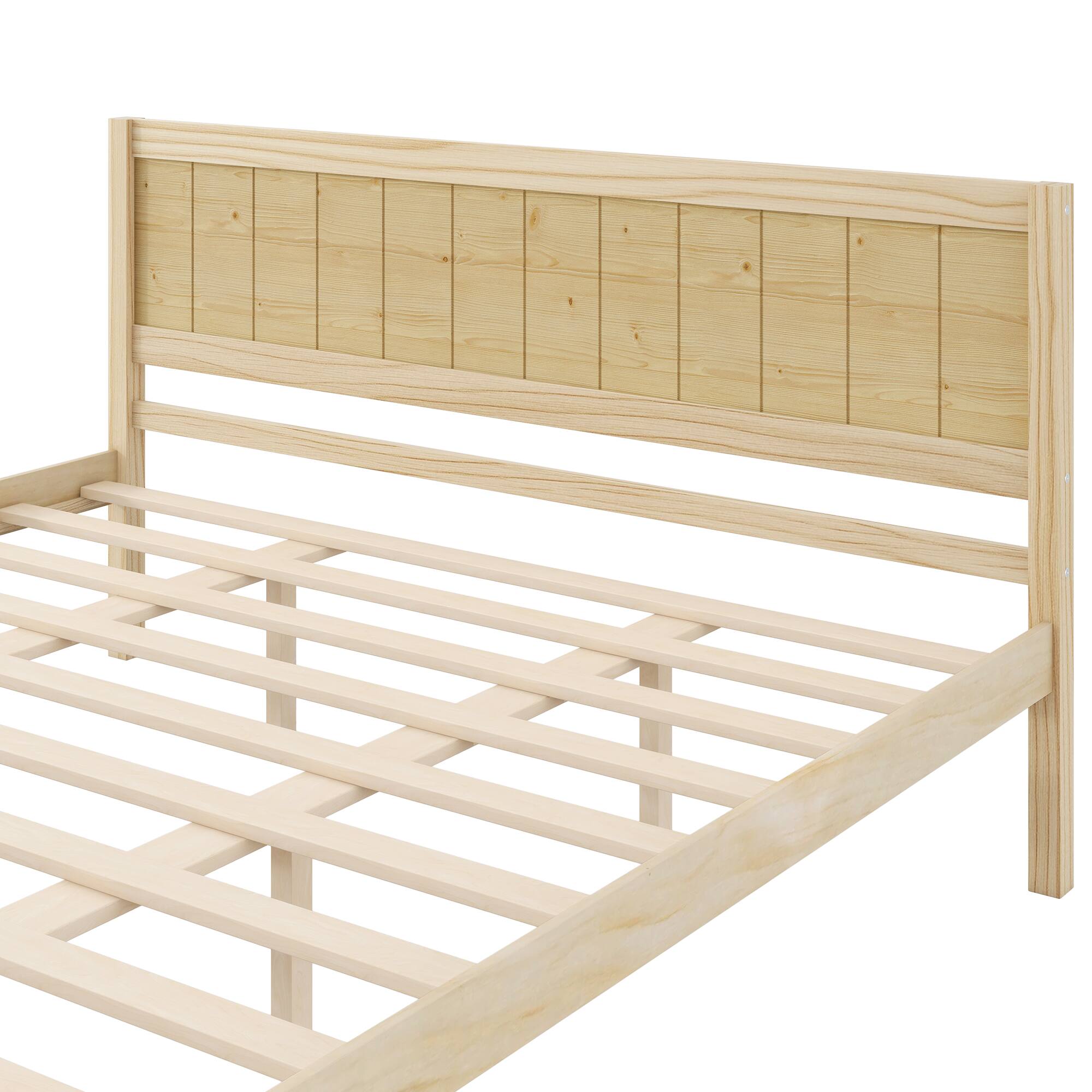 Back. Whisen - Platform Bed Frame with Headboard, Wood Slat Support, No Box Spring Needed - Natural.
