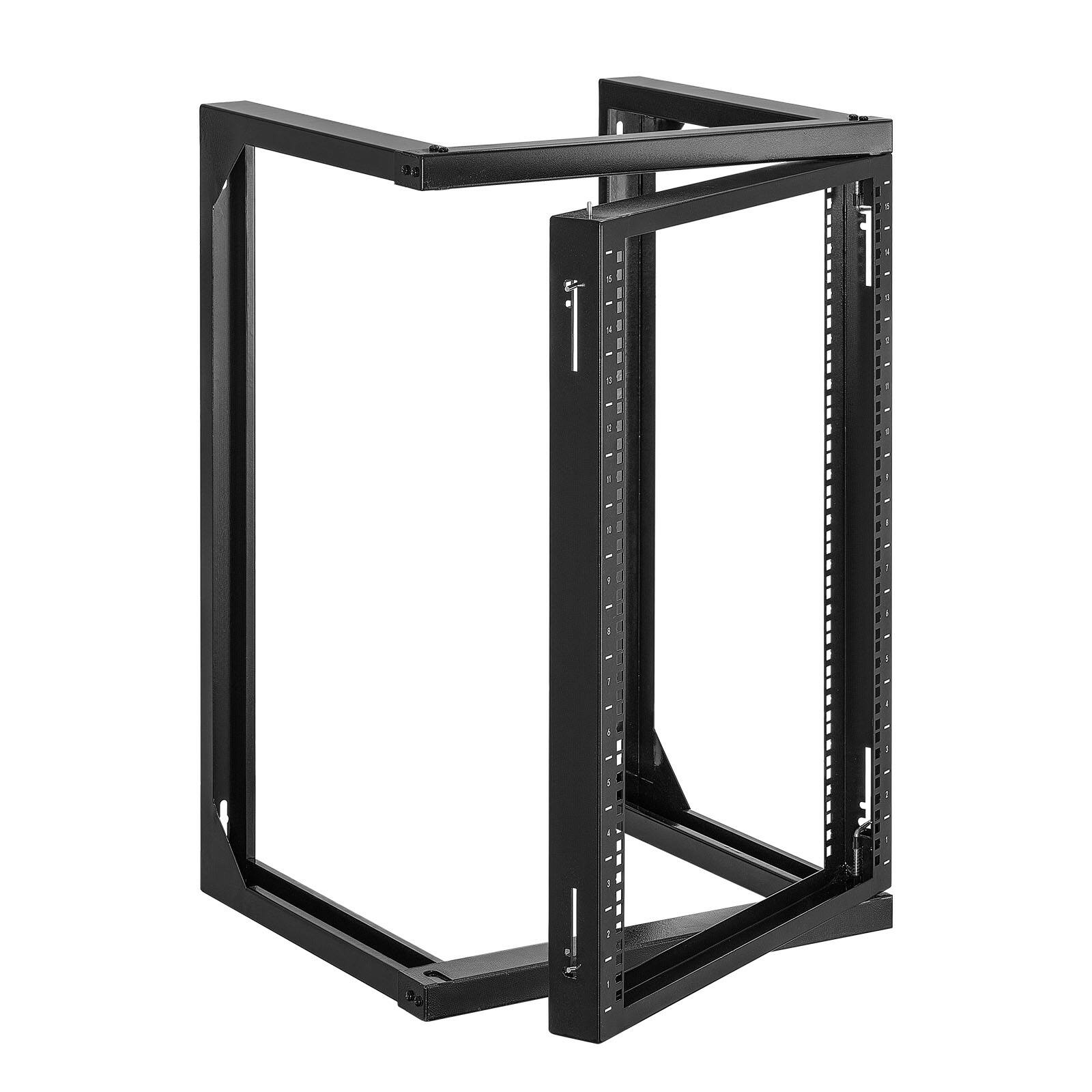 VEVOR - 15U Wall Mount Server Rack, 150 lbs Max Load Capacity, Open Frame Network Rack with 180 Degrees Gate Swing, Carbon Steel - Black