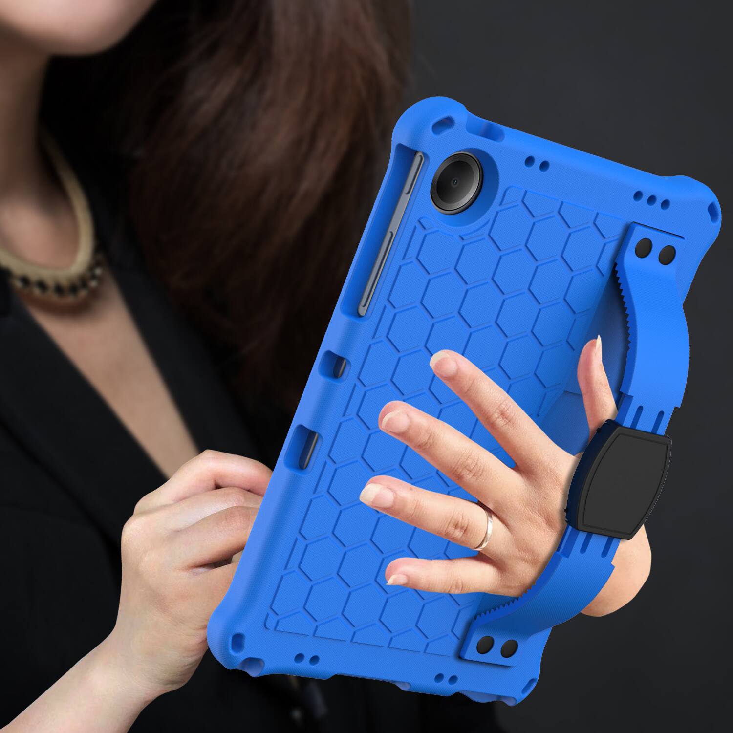 Back. Dteck - For Samsung Galaxy Tab A11+ 2025 / A9+ 2023 Rugged Kid Case Shockproof Safe EVA Hand Grip Cover With Crossbody Strap - Blue.