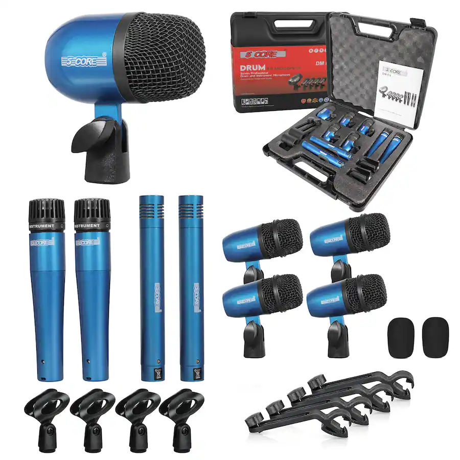 5 CORE Drum Microphone Kit 9Pc All Metal Drummer Mics Tom/Snare ...