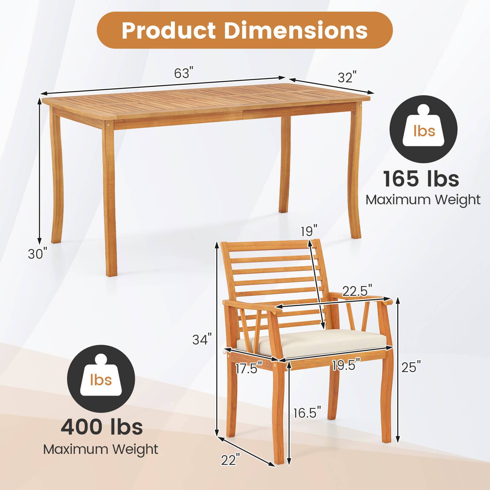 Product Dimensions

- Table:
  - Length: 63"
  - Width: 32"
  - Height: 30"
  - Maximum Weight: 165 lbs

- Chair:
  - Height: 34"
  - Seat Height: 19"
  - Seat Depth: 22.5"
  - Seat Width: 19.5"
  - Back Height: 25"
  - Armrest Height: 17.5"
  - Armrest Width: 22"
  - Maximum Weight: 400 lbs