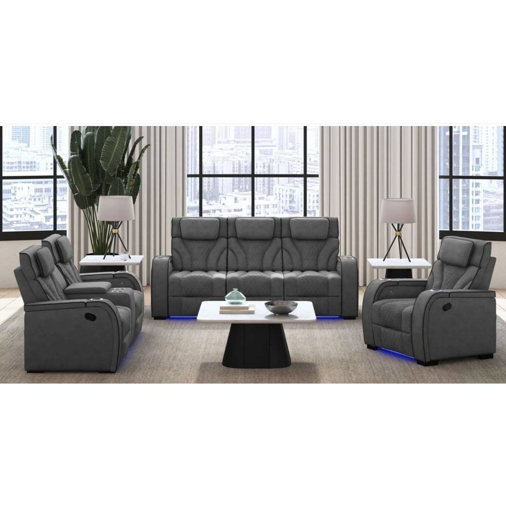 Back. Elements - Blitz Motion Sofa with DDT, Reading Light, Wireless Charger & LED - Gray.