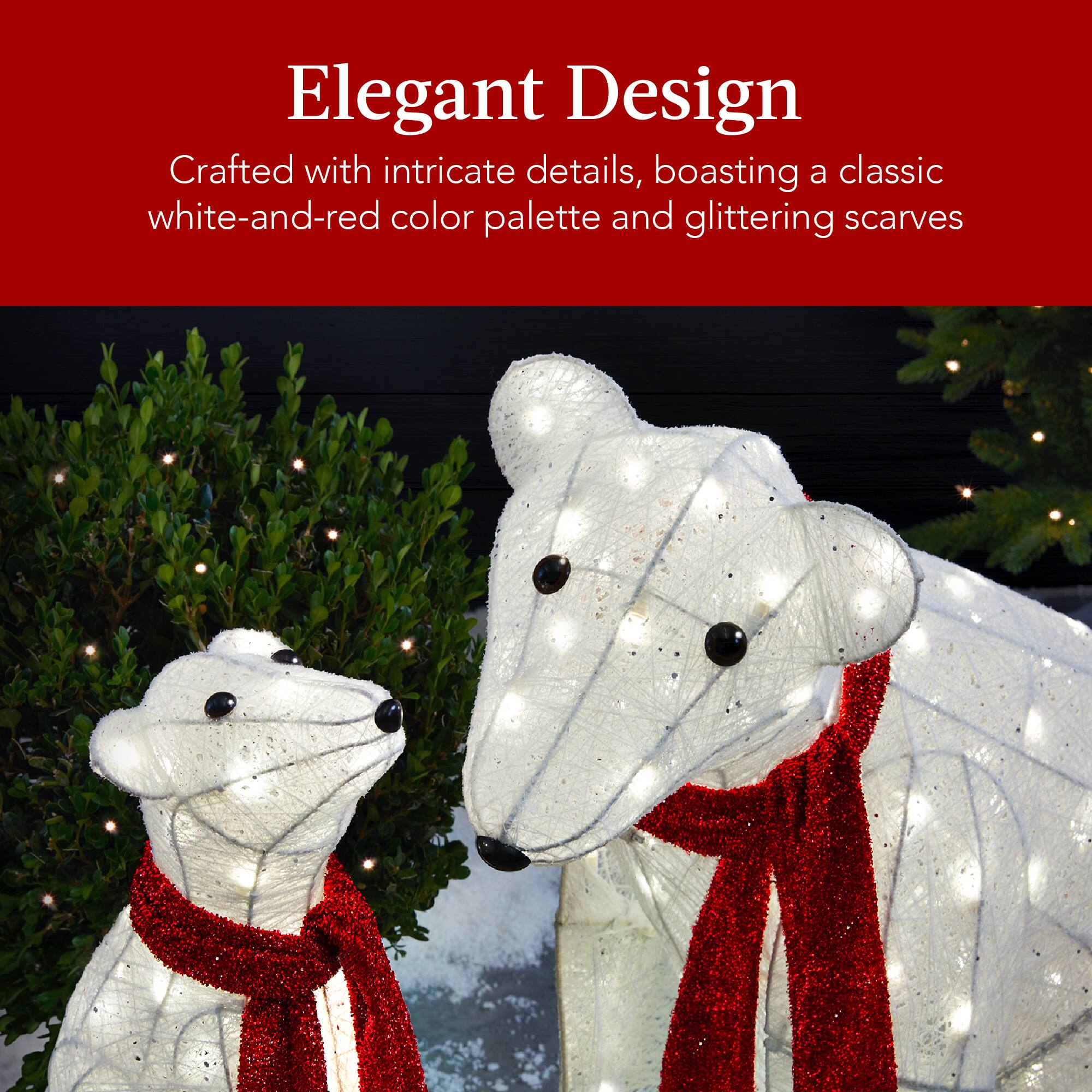 Elegant Design

Crafted with intricate details, boasting a classic white-and-red color palette and glittering scarves