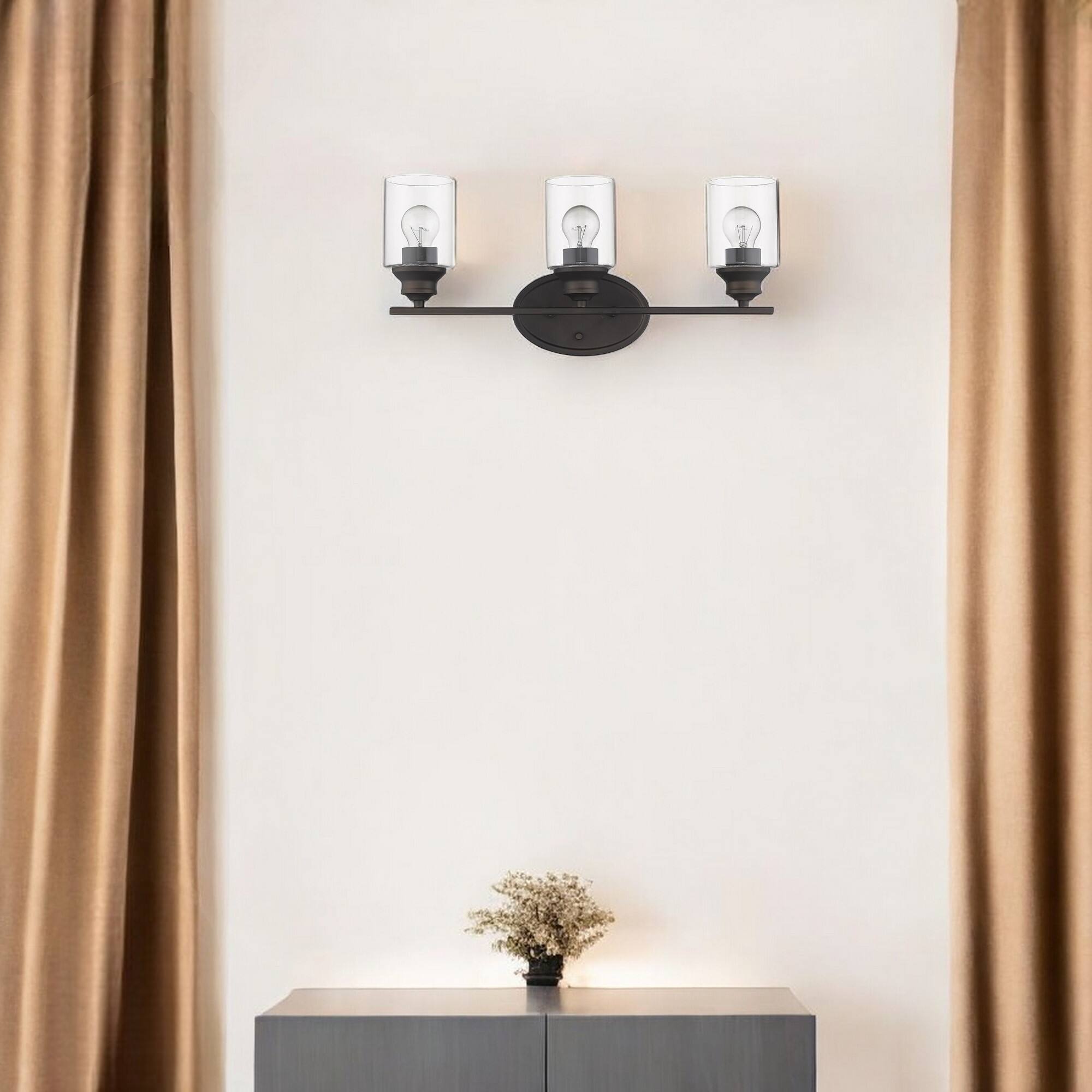 Angle. Hivvago - Hivvago Three Light Bronze Wall Light with Clear Glass Shade - Bronze.
