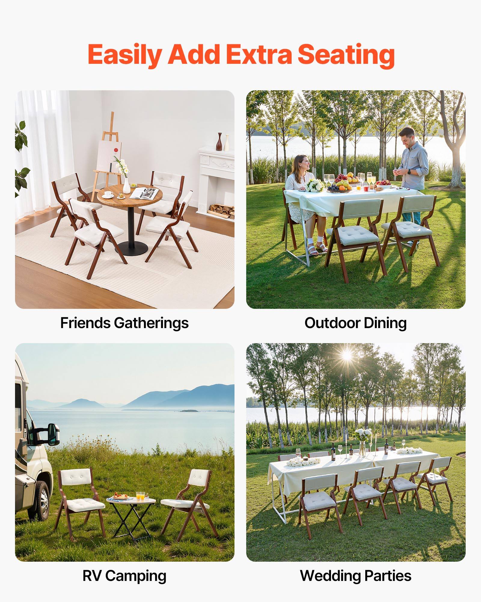 Easily Add Extra Seating

- Friends Gatherings
- Outdoor Dining
- RV Camping
- Wedding Parties