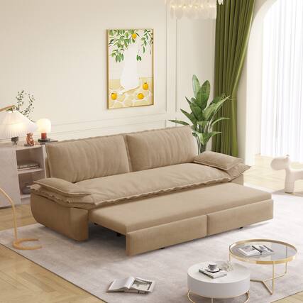 Front. Anysun - 73.2" 3-in-1 Corduroy Convertible Sleeper Sofa Bed - Queen Pull-Out Loveseat - Camel.