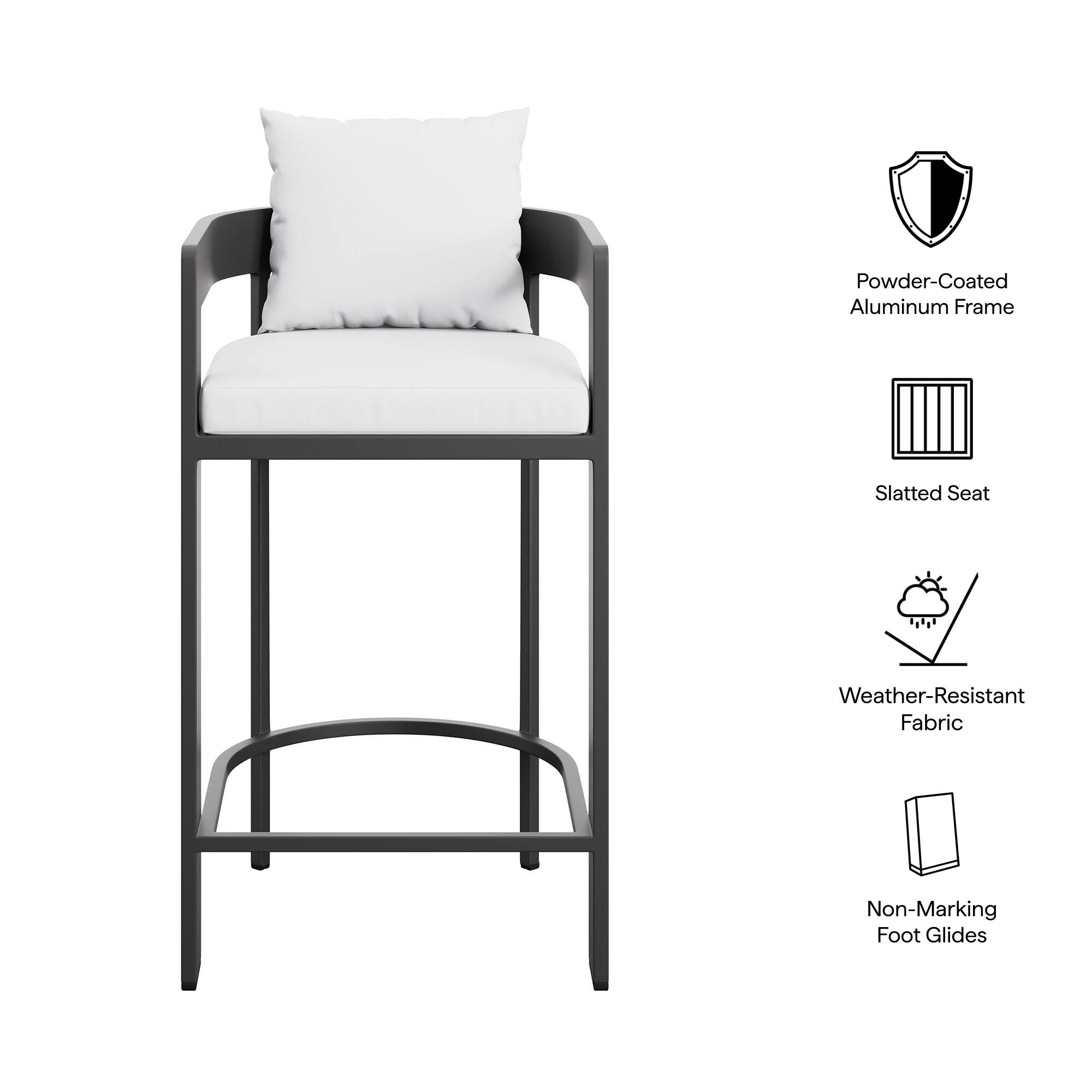 Powder-Coated Aluminum Frame  
Slatted Seat  
Weather-Resistant Fabric  
Non-Marking Foot Glides