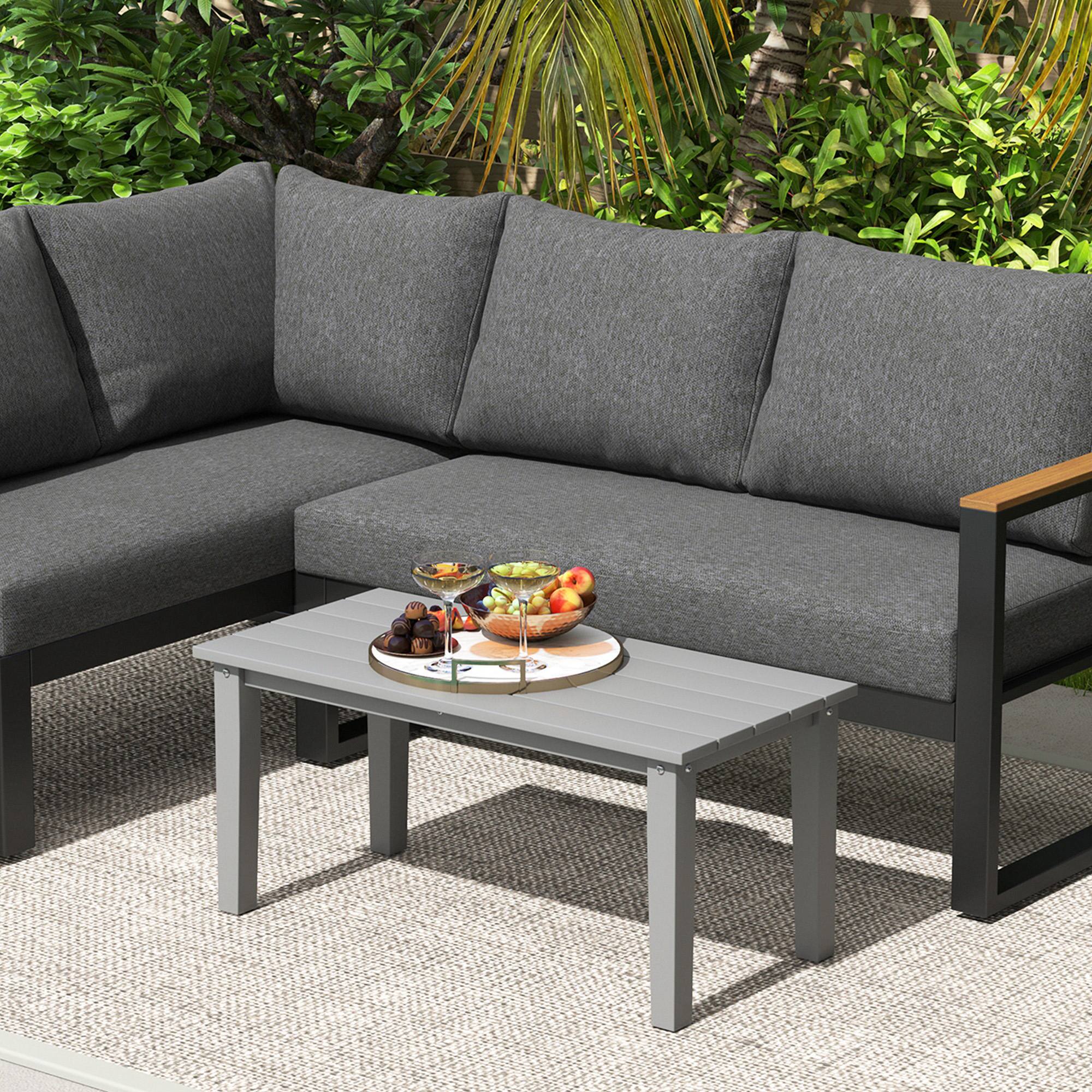 Alt View 8. Outsunny - HDPE Outdoor Coffee Table, All-Weather Rectangle Patio Coffee Table, Plastic Outdoor Patio Table - Gray.