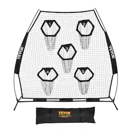 VEVOR - 7 x 7 ft Football Trainer Throwing Net, Training Throwing Target Practice Net with 5 Target Pockets, Knotless Net - Black
