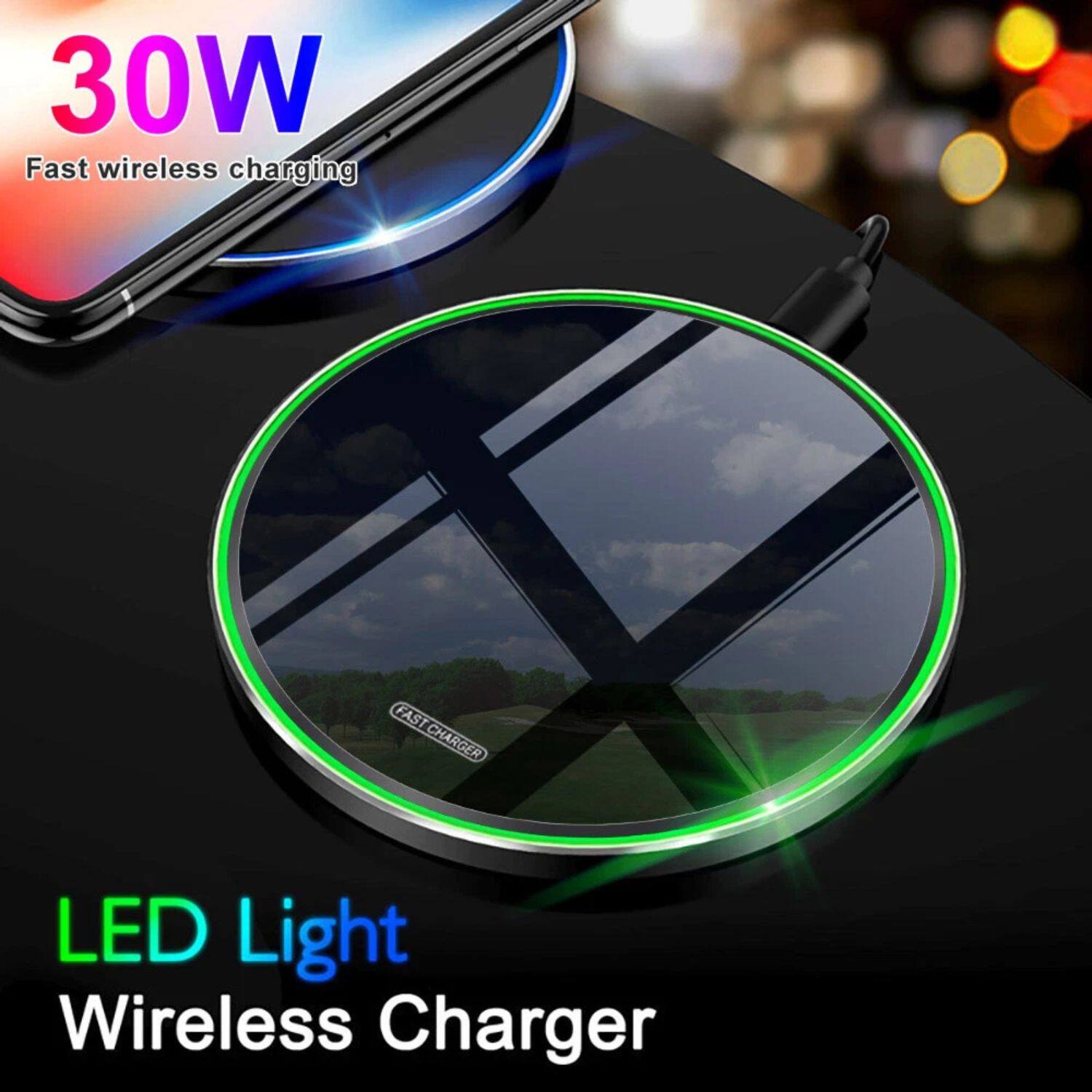 30W  
Fast wireless charging  

LED Light  
Wireless Charger