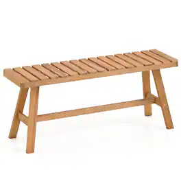 Gymax - Acacia Wood Outdoor Garden Bench w/Slatted Seat 800 lbs Capacity for Front Porch - Yellow