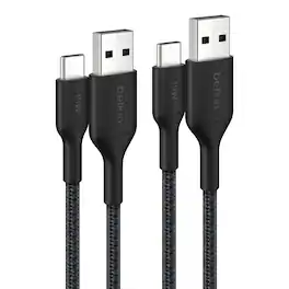 Belkin - BOOST↑CHARGE Braided PCR USB-A to USB-C Cable 2M 2-Pack - Black