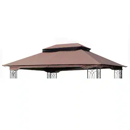 Front. APRILSOUL - 10x12 Ft Outdoor Patio Gazebo Replacement Canopy Double Tiered Gazebo Tent Roof Top Cover Only Frame Not Include -Brown.