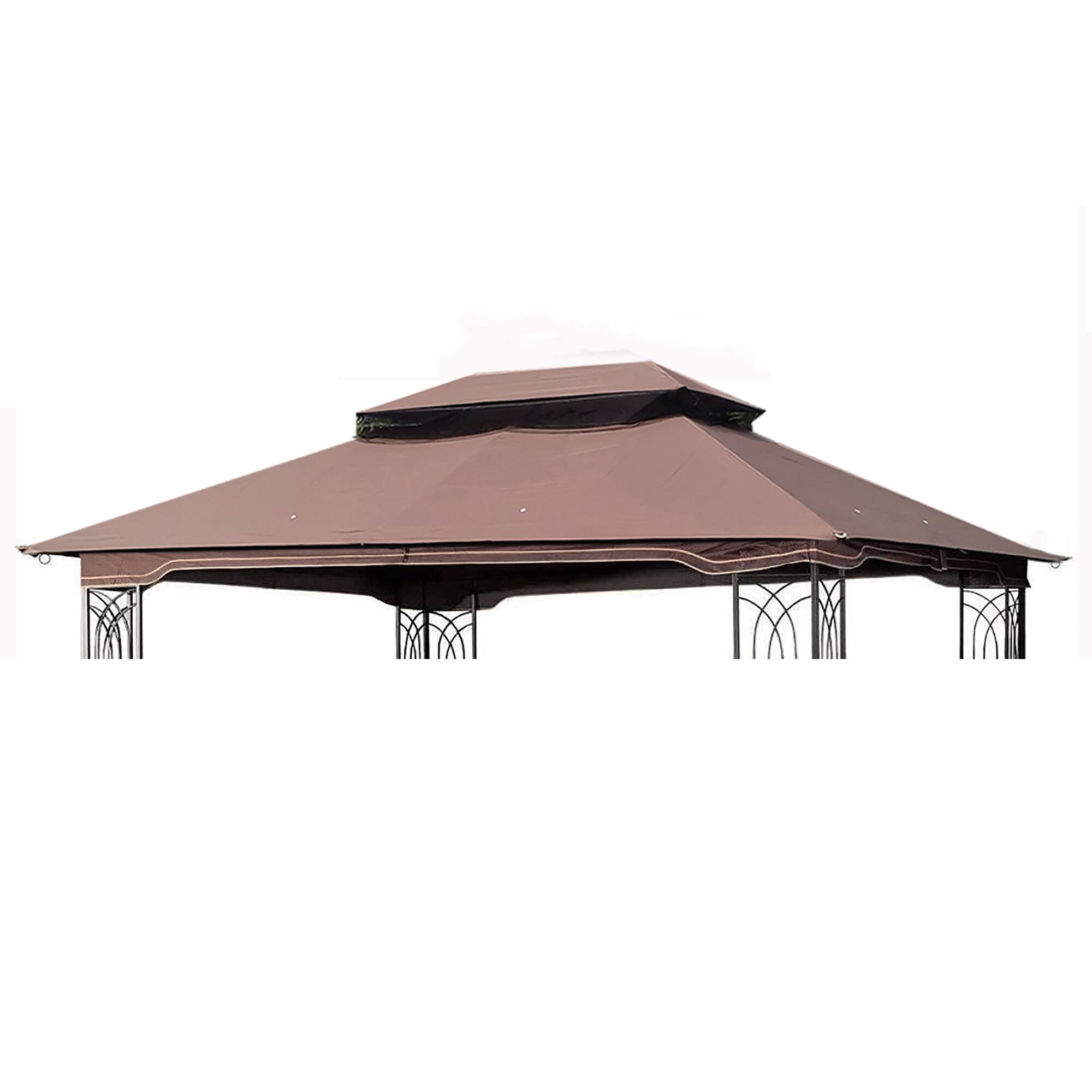 Front. APRILSOUL - 10x12 Ft Outdoor Patio Gazebo Replacement Canopy Double Tiered Gazebo Tent Roof Top Cover Only Frame Not Include -Brown.