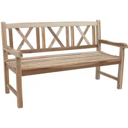 Front. Sunnydaze - 2-Person Wooden Teak Patio Garden Bench with Backrest - Brown.
