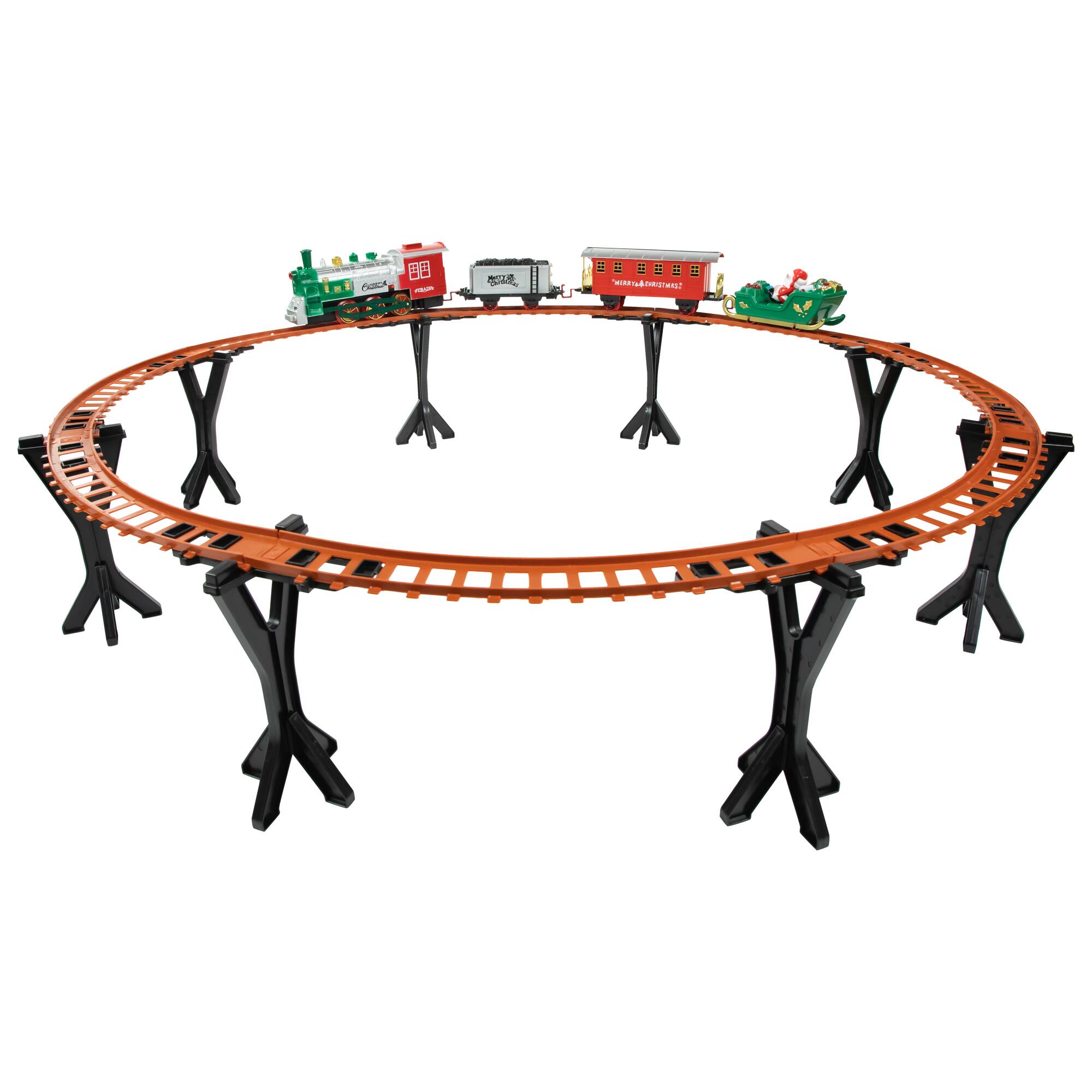 Northlight - Lighted and Animated Christmas Train Set with Raised Track and Sound - 36pc - and Green - Red