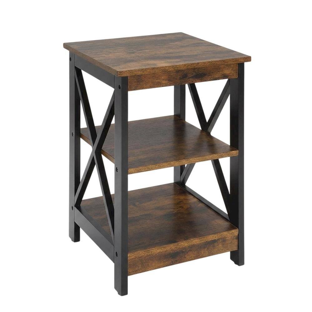 FurniFact - Barnwood and Black Finish End Table with Shelving for Stylish Living Spaces - Barnwood/Black