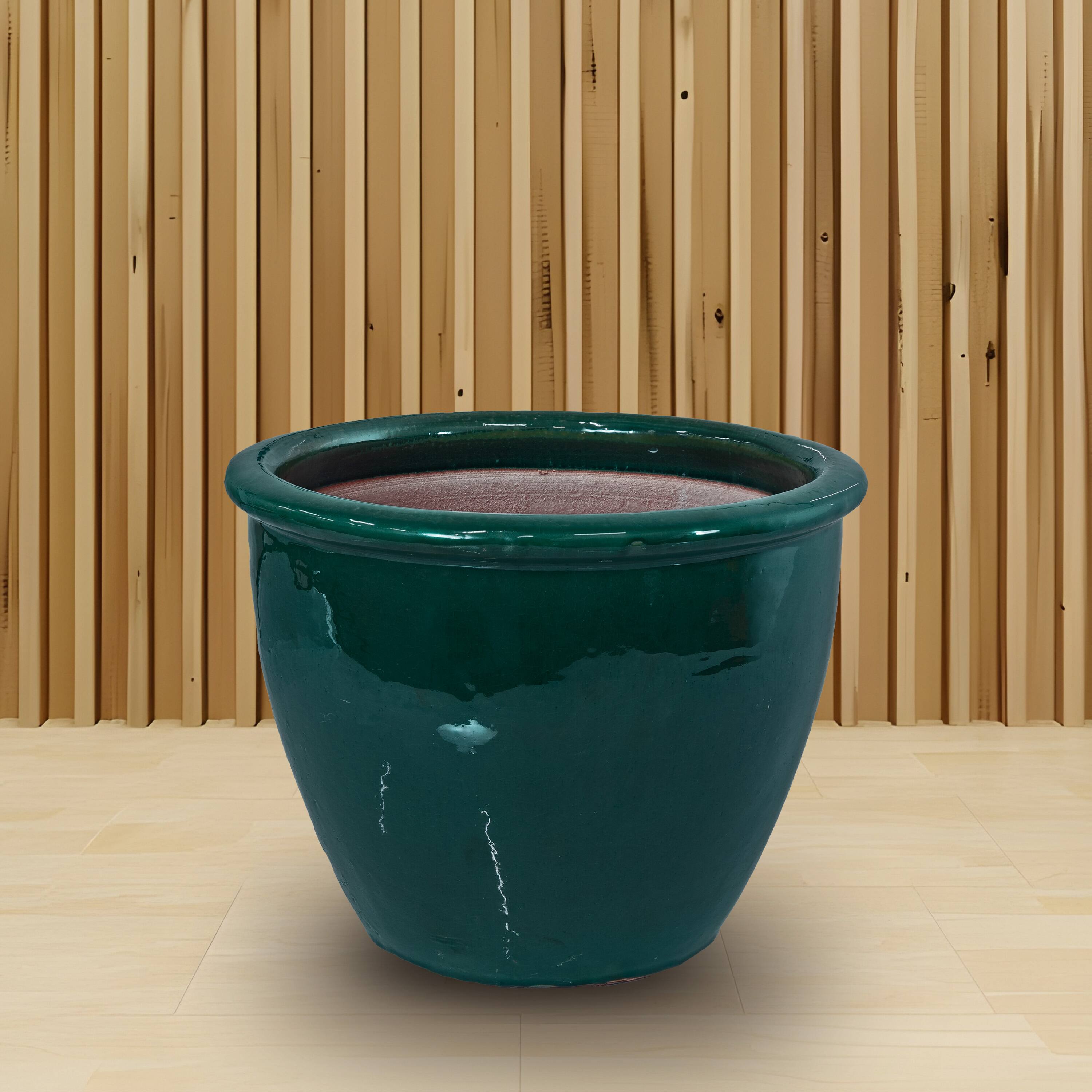 Alt View 9. Sunnydaze - 14.5 in Chalet High-Fired Glazed Ceramic Planter - Dark Green.
