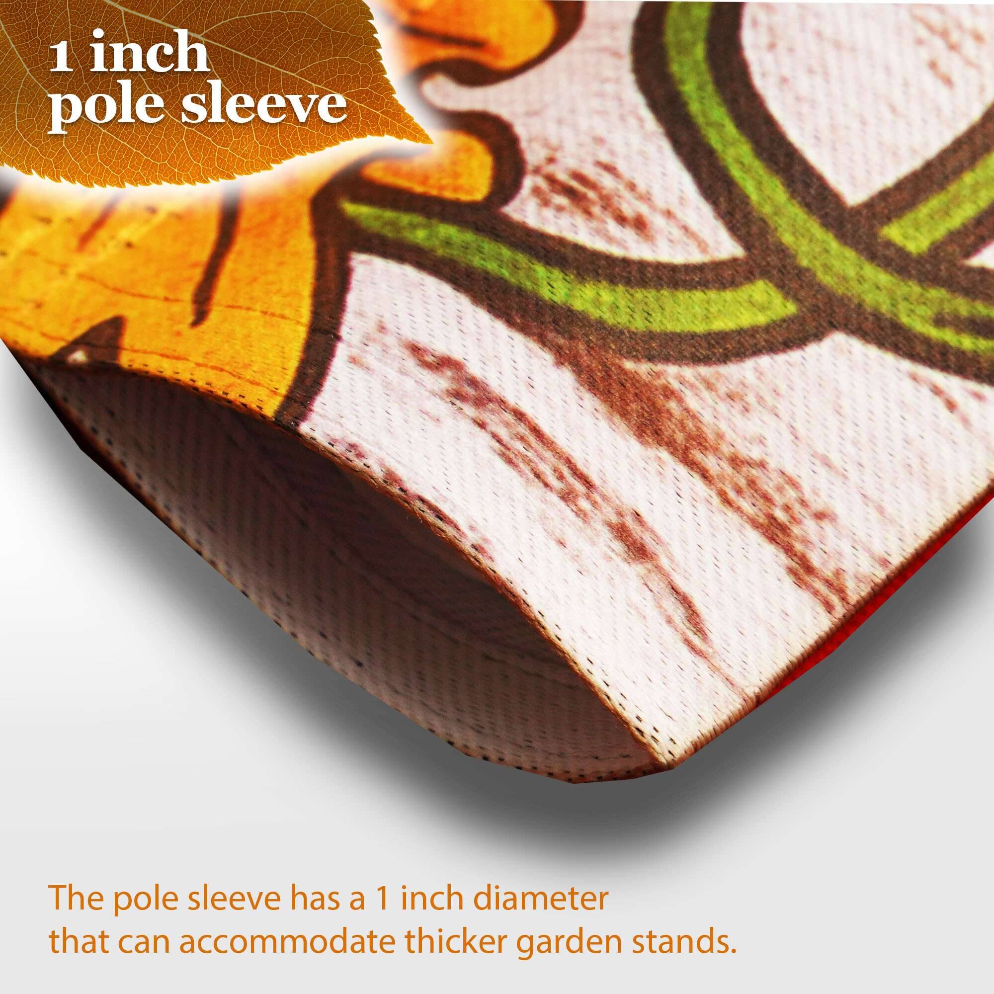 1 inch pole sleeve

The pole sleeve has a 1 inch diameter that can accommodate thicker garden stands.