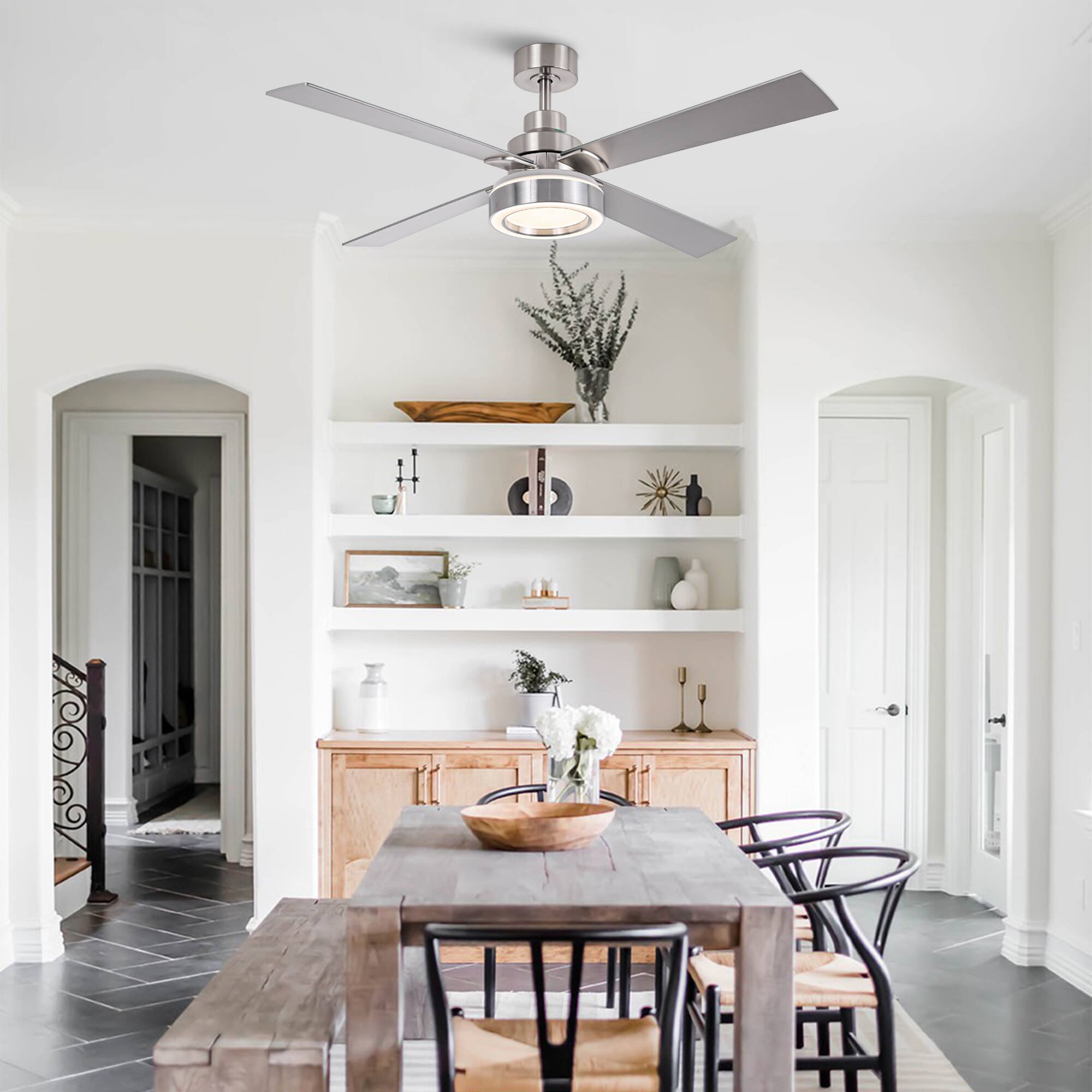 Back. Vaczon - 52" Modern Brushed Nickel LED Smart Ceiling Fan with Remote and APP Control - Nickel.