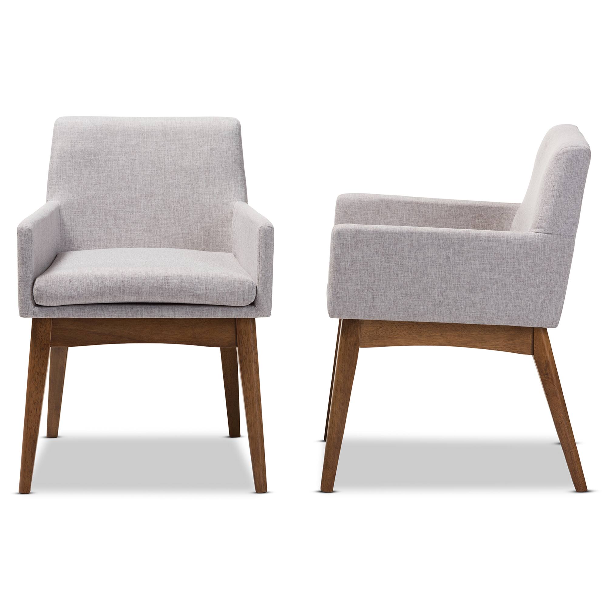 Left. Baxton Studio - Set of 2 Nexus Mid-Century Modern Walnut Wood Finishing Greyish Fabric Dining Armchairs - Greyish Beige/"Walnut" Brown.