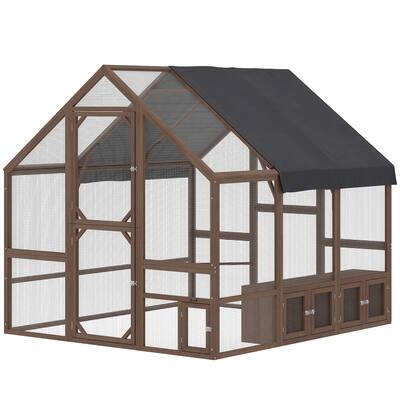 Front. Pawhut - Wooden Chicken Coop for 8-10 Hens, Walk-in Chicken Run with Waterproof Cover - Dark Brown.