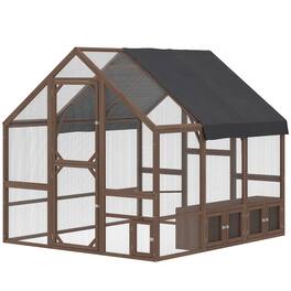 Pawhut - Wooden Chicken Coop for 8-10 Hens, Walk-in Chicken Run with Waterproof Cover - Dark Brown