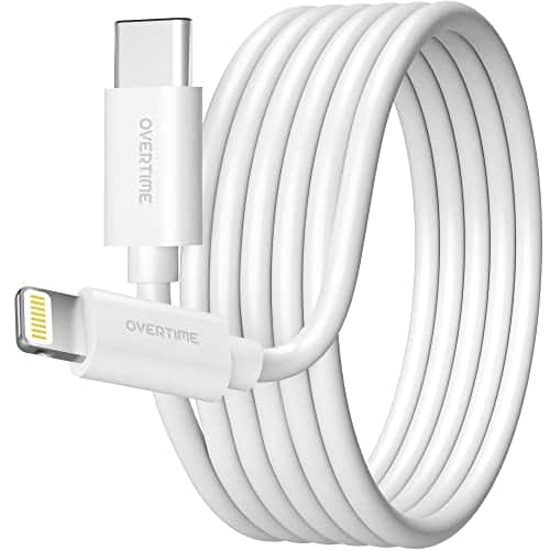 Overtime - 10ft Apple MFI Certified USB-C to Lightning Cable, Durable Fast Charging Long iPhone Charger Cord, White - White