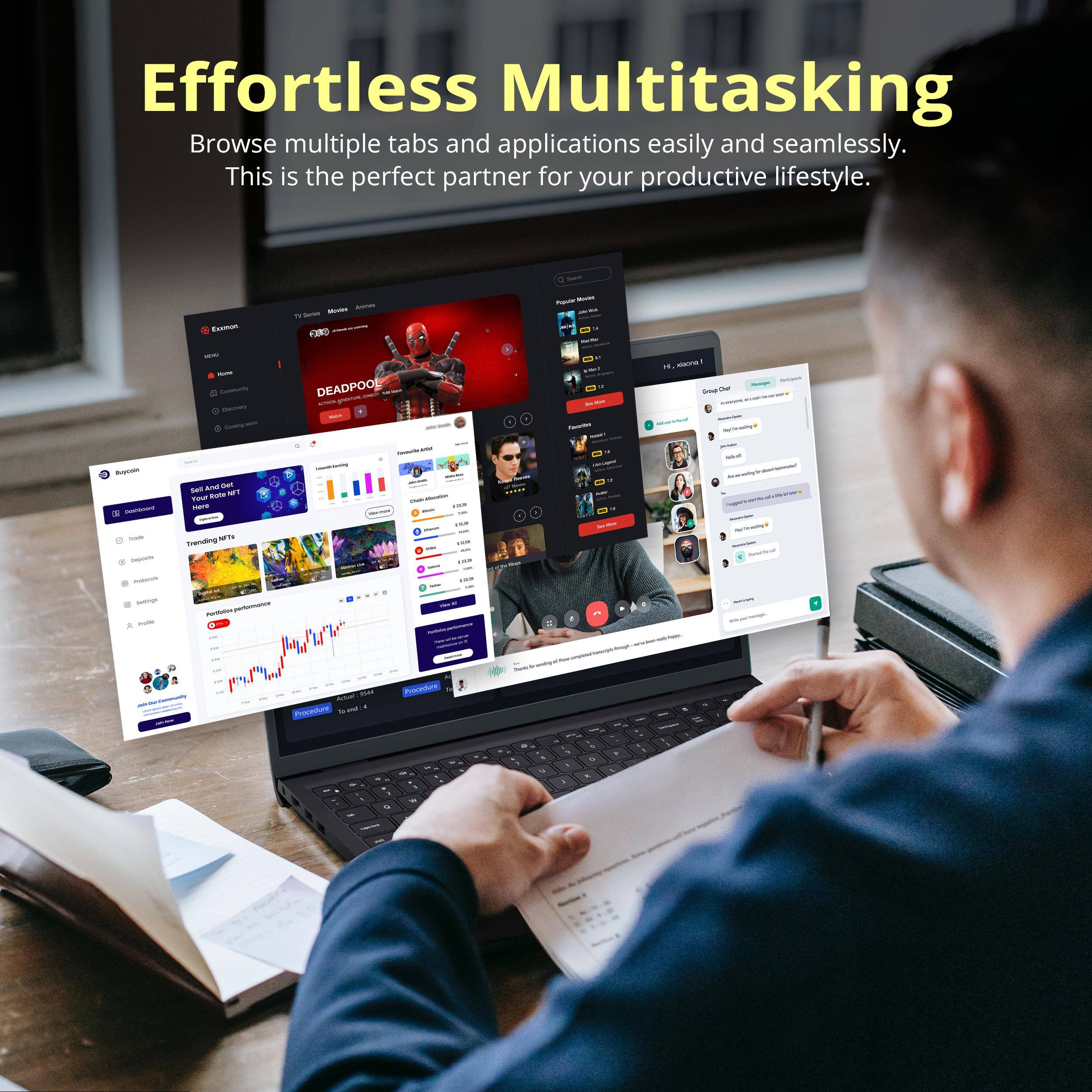 Effortless Multitasking  
Browse multiple tabs and applications easily and seamlessly.  
This is the perfect partner for your productive lifestyle.