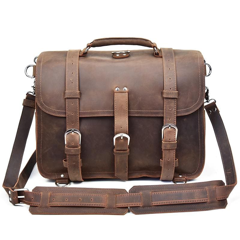 Alt View 5. Steel Horse Leather - The Gustav | Vintage Leather Messenger - Dark brown.